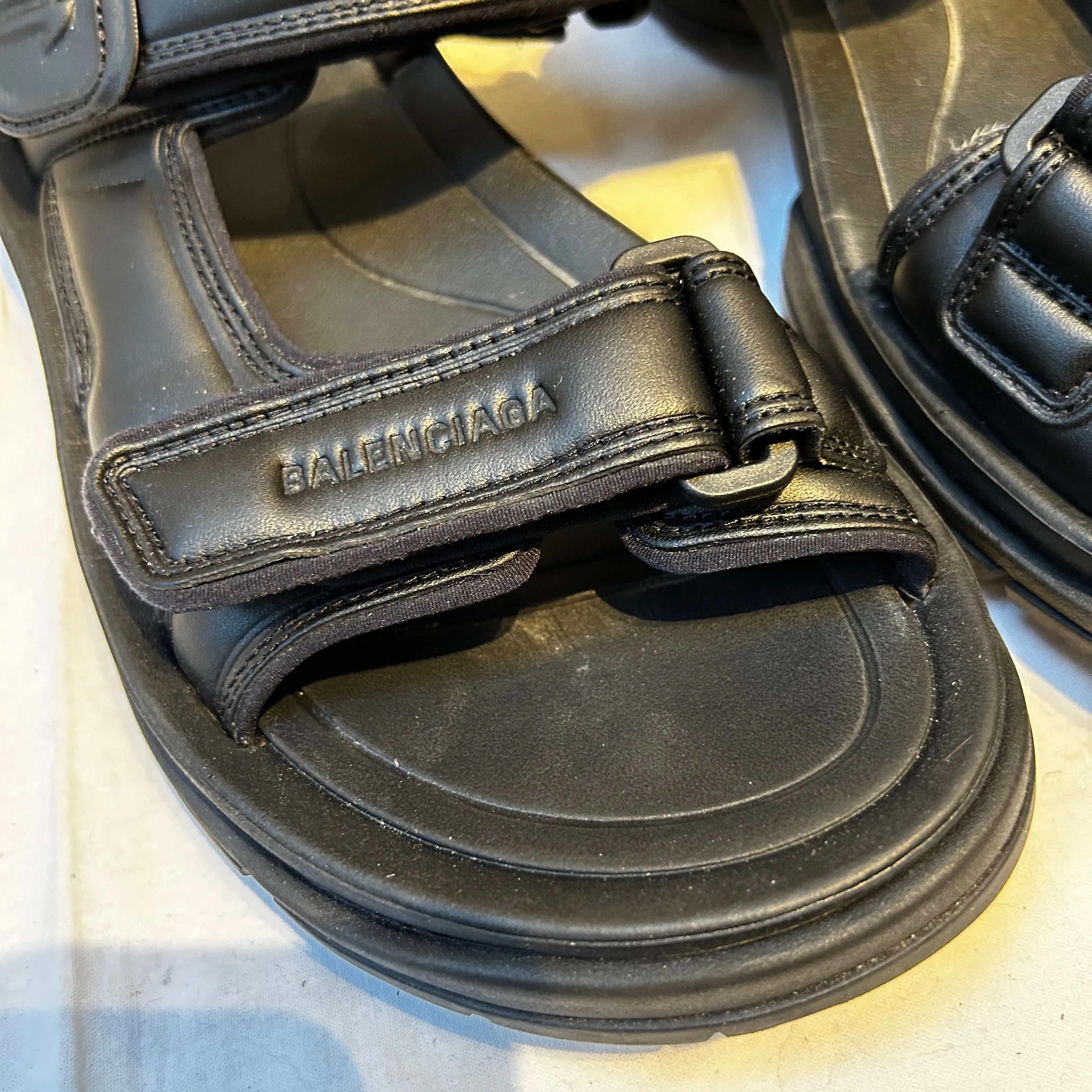 Balenciaga £750  Black Vegan Leather Tourist Flatbed Sandals 41