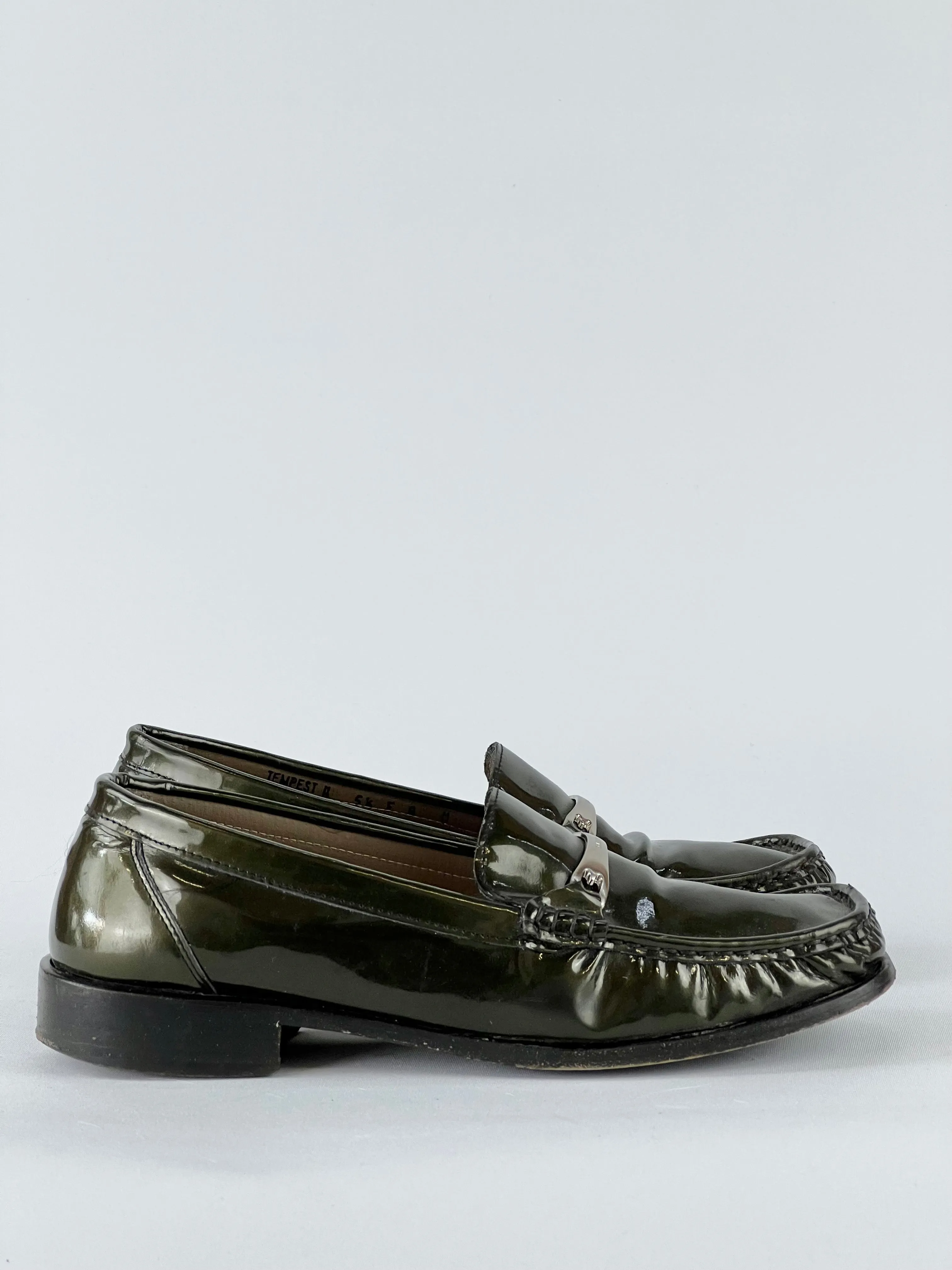 Bally Tempest Patent Olive Horsebit Loafers - EU38