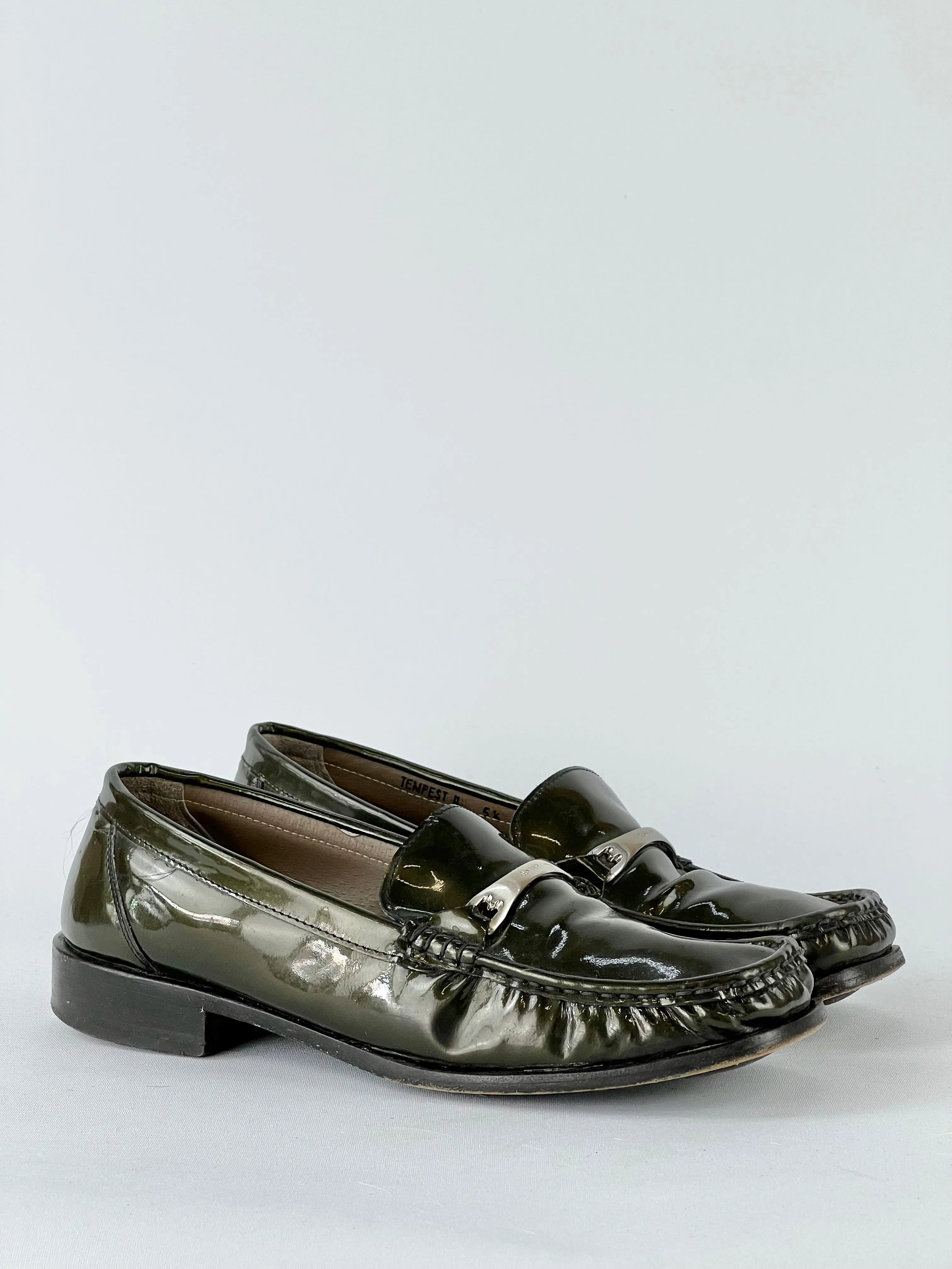 Bally Tempest Patent Olive Horsebit Loafers - EU38