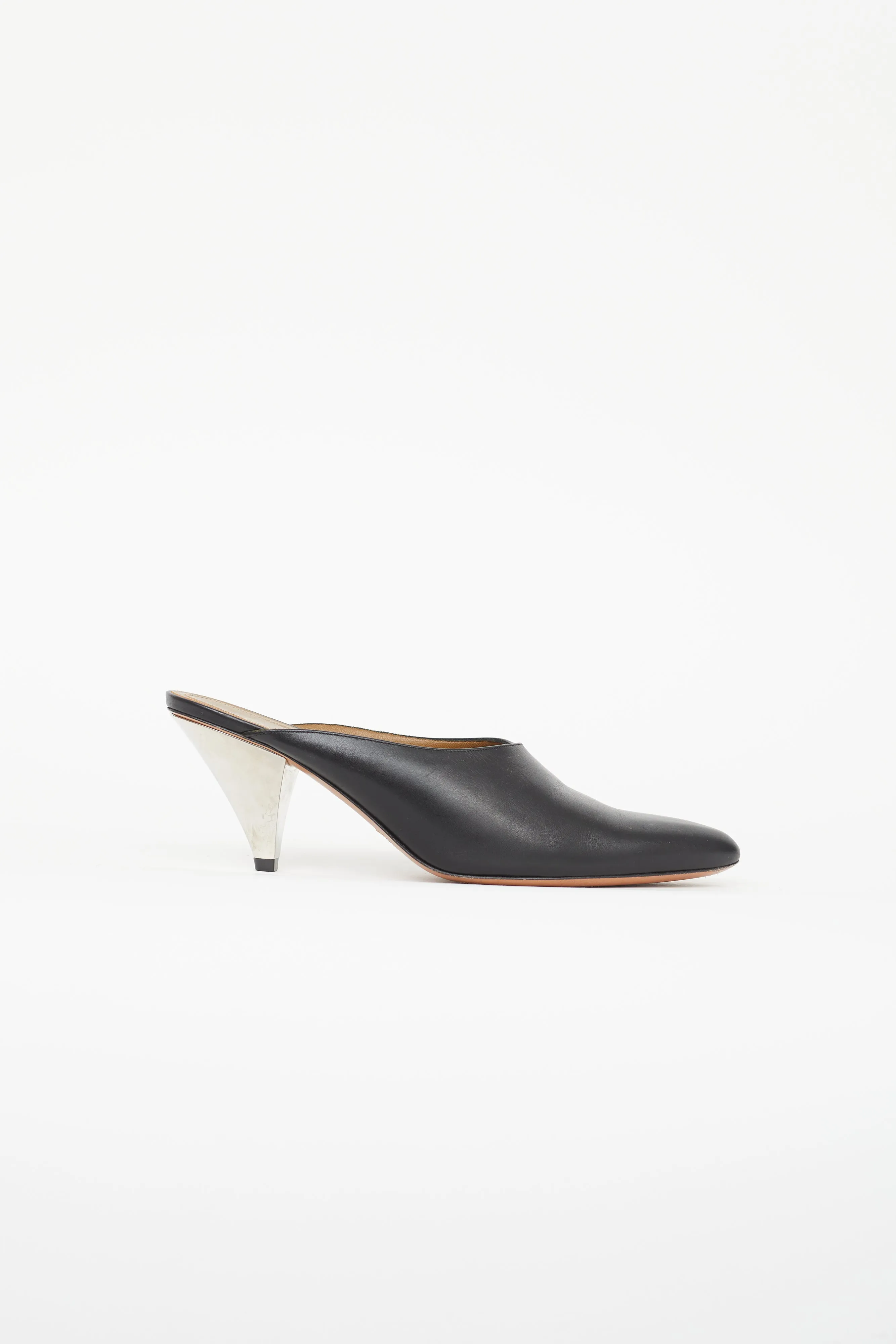 Black Leather & Silver Cone Mule