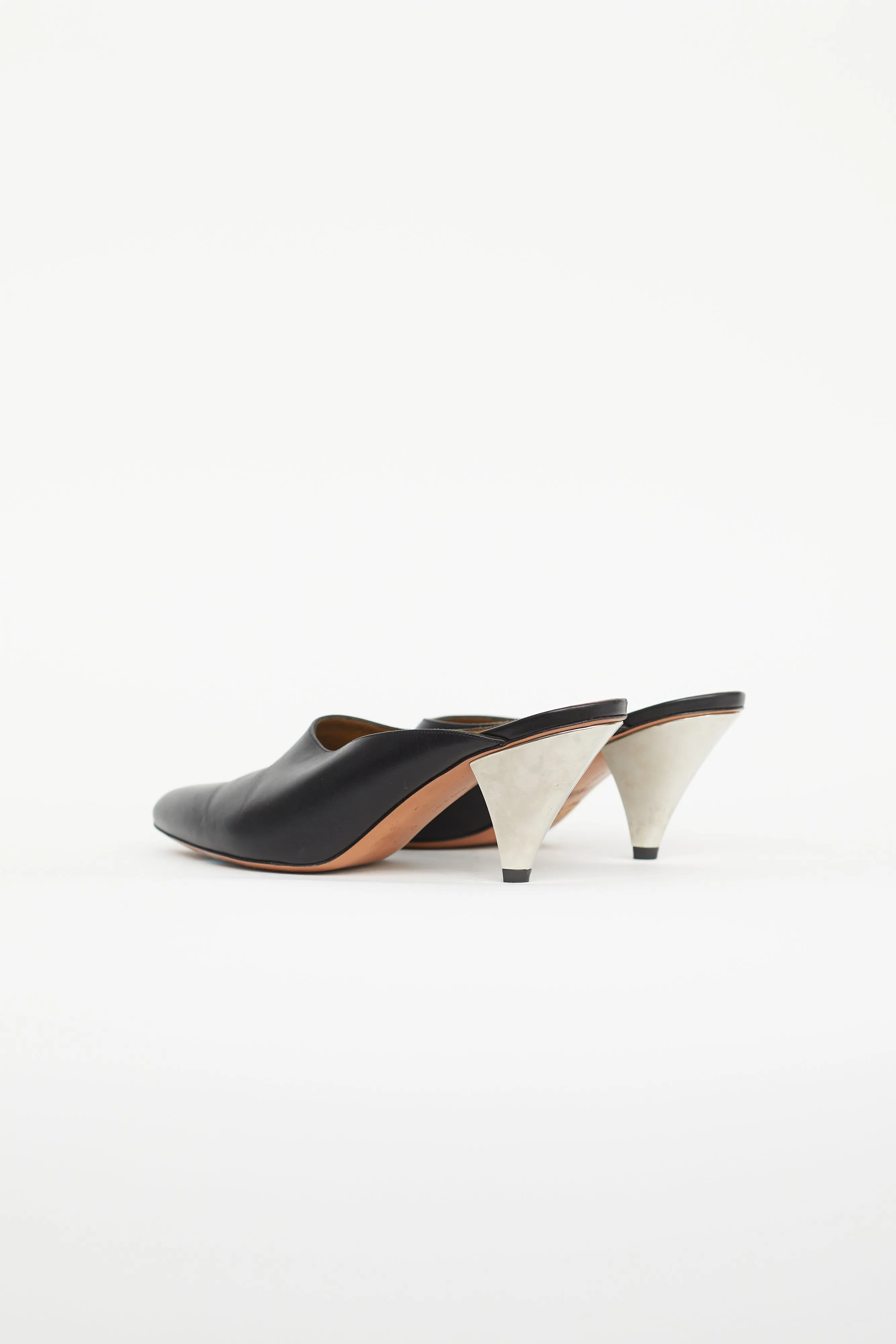 Black Leather & Silver Cone Mule