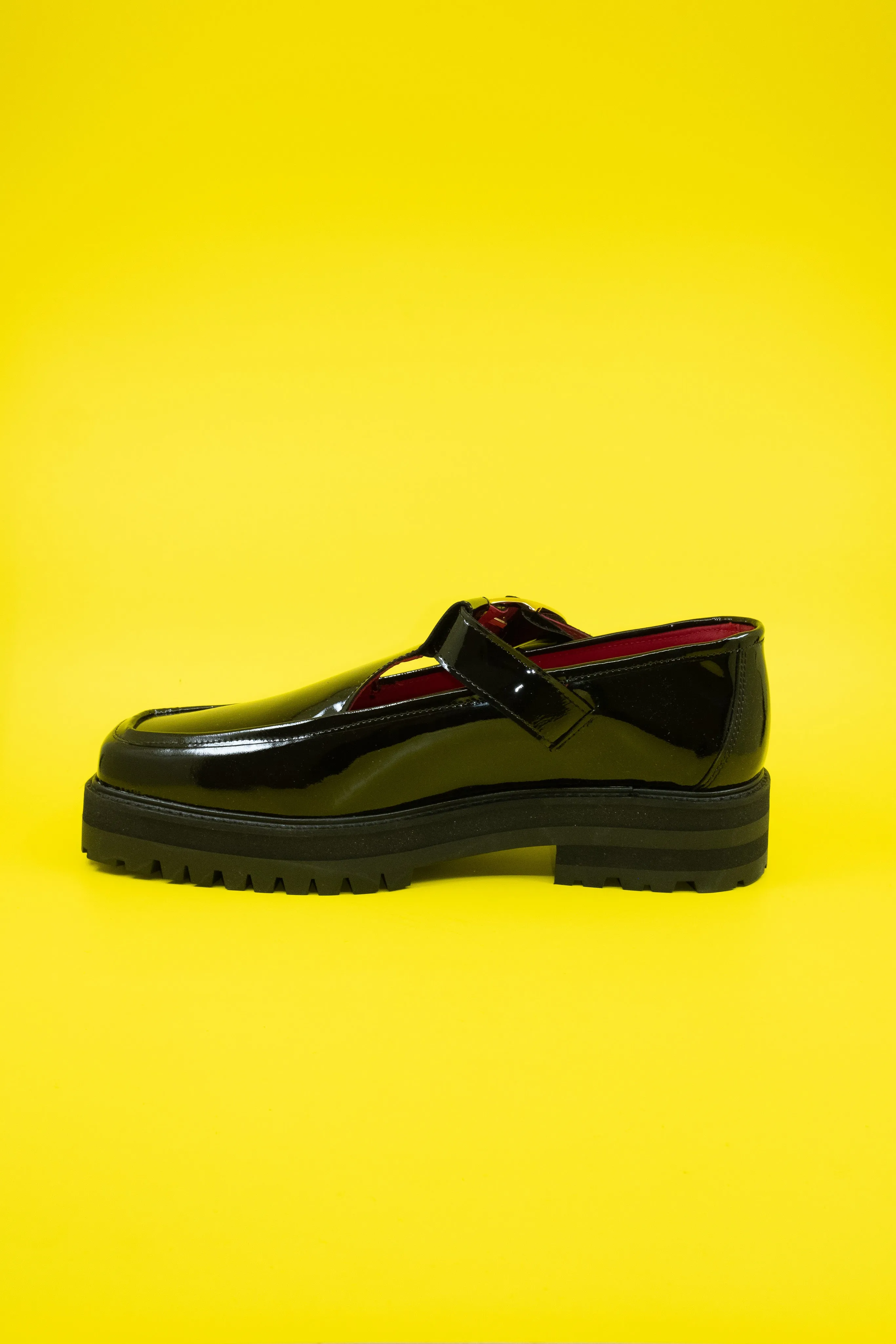 Black Patent Leather T-Bar Loafers