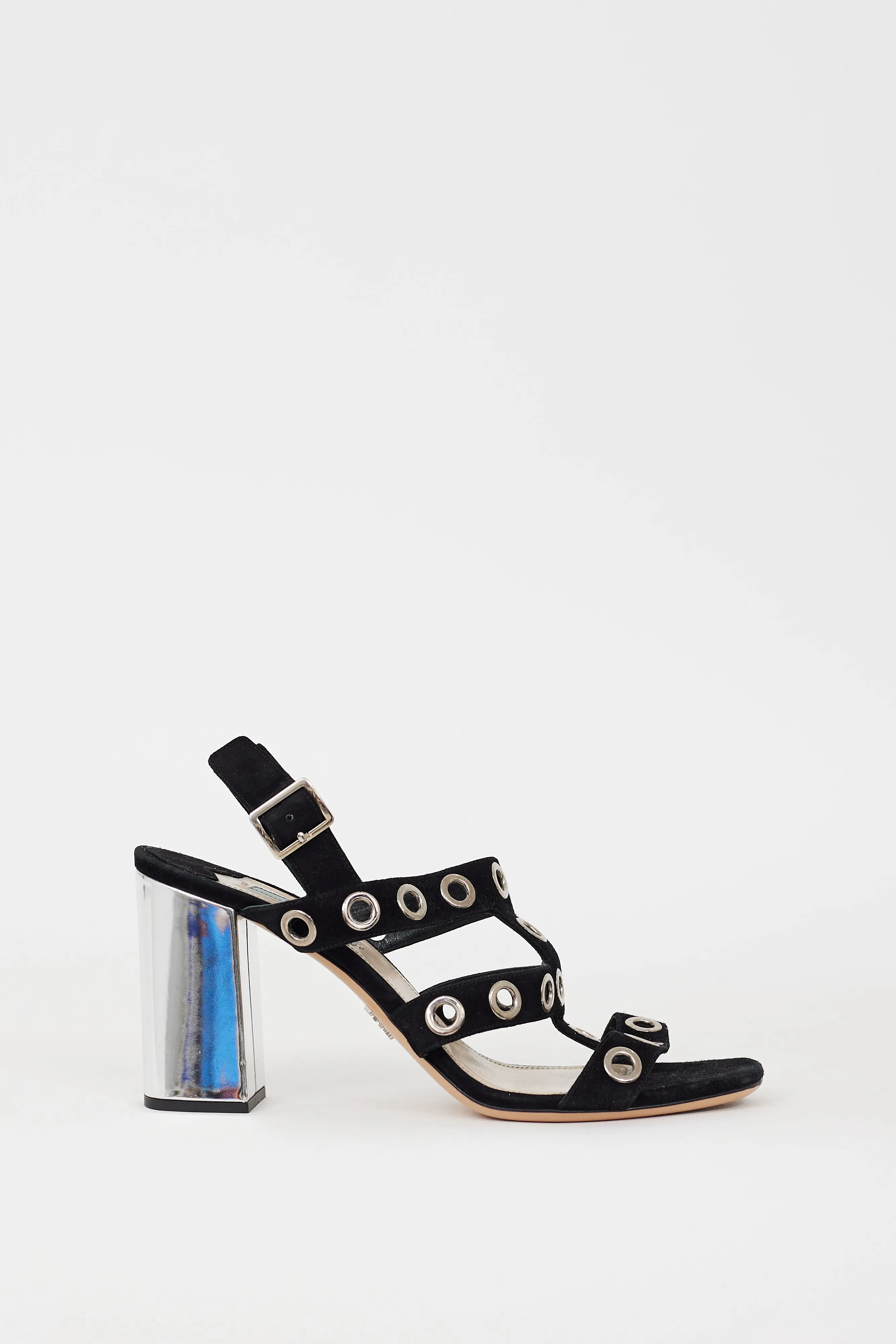 Black Suede & Silver Grommet Caged Heel