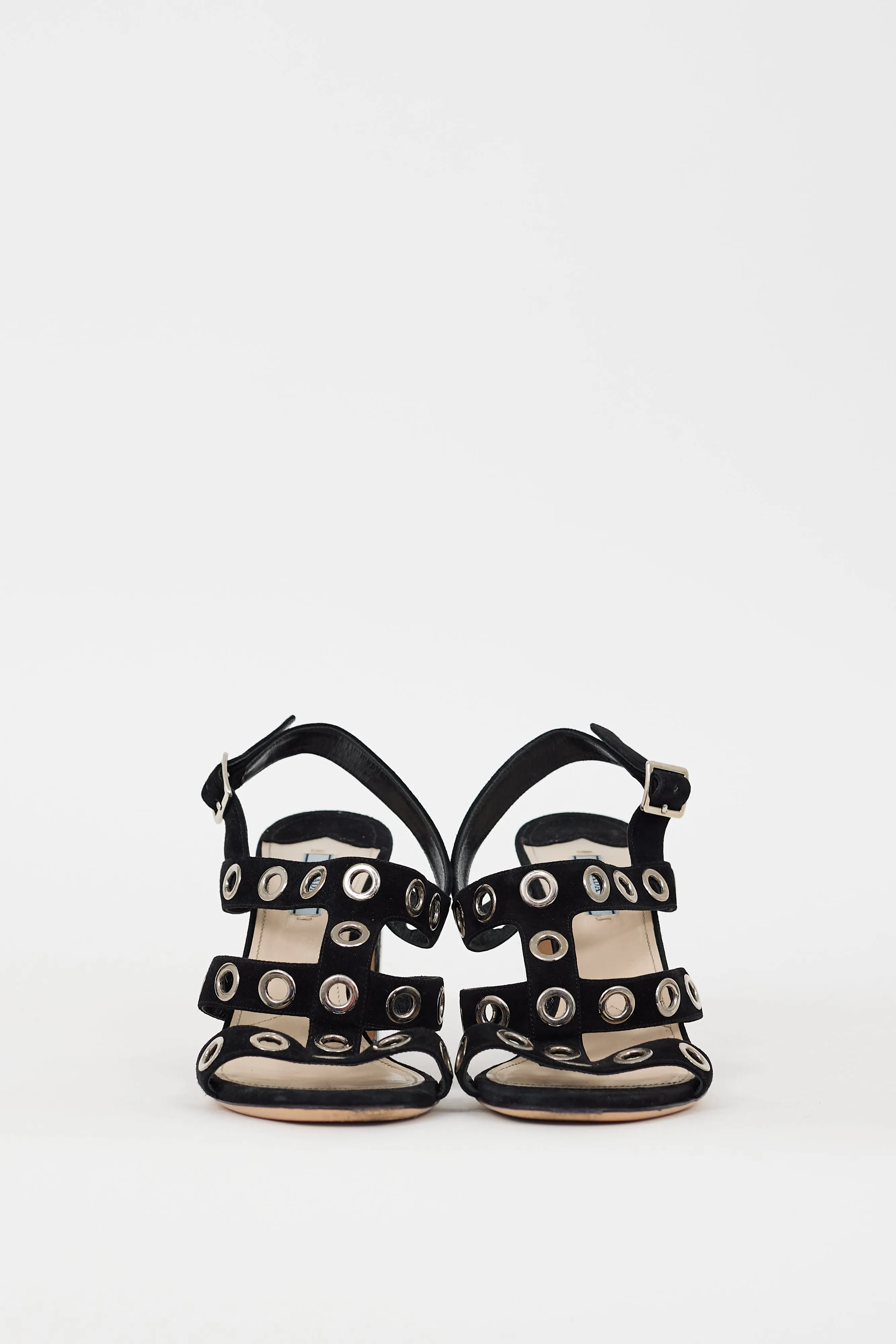 Black Suede & Silver Grommet Caged Heel