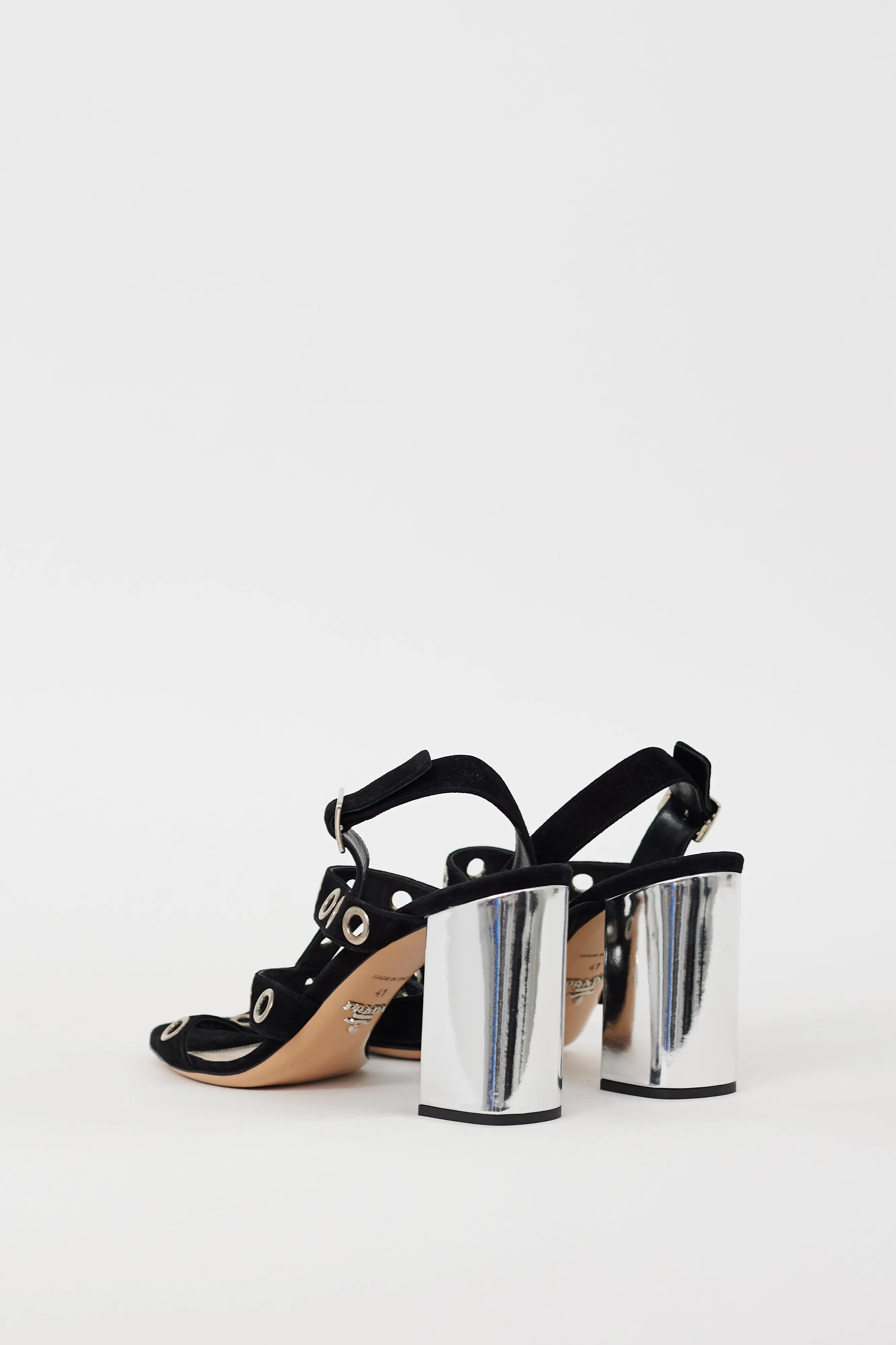 Black Suede & Silver Grommet Caged Heel