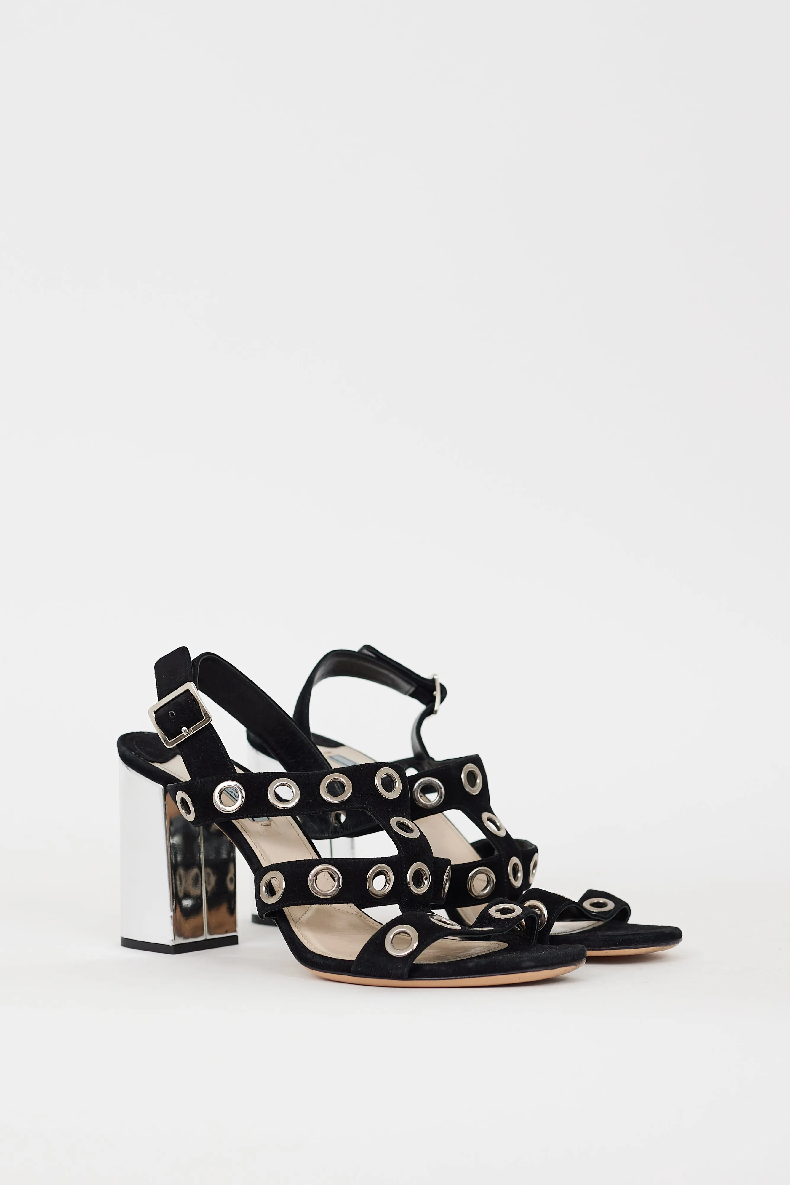 Black Suede & Silver Grommet Caged Heel