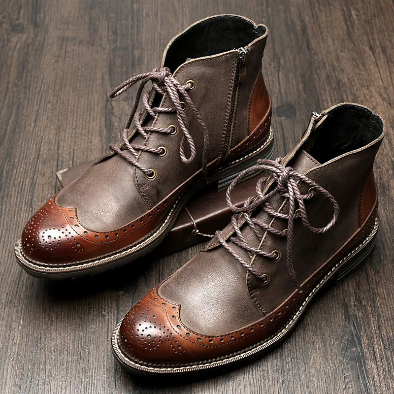 Brogue Wingtip Men Chukka Boots For Winter