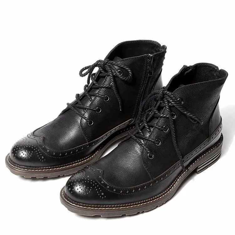 Brogue Wingtip Men Chukka Boots For Winter