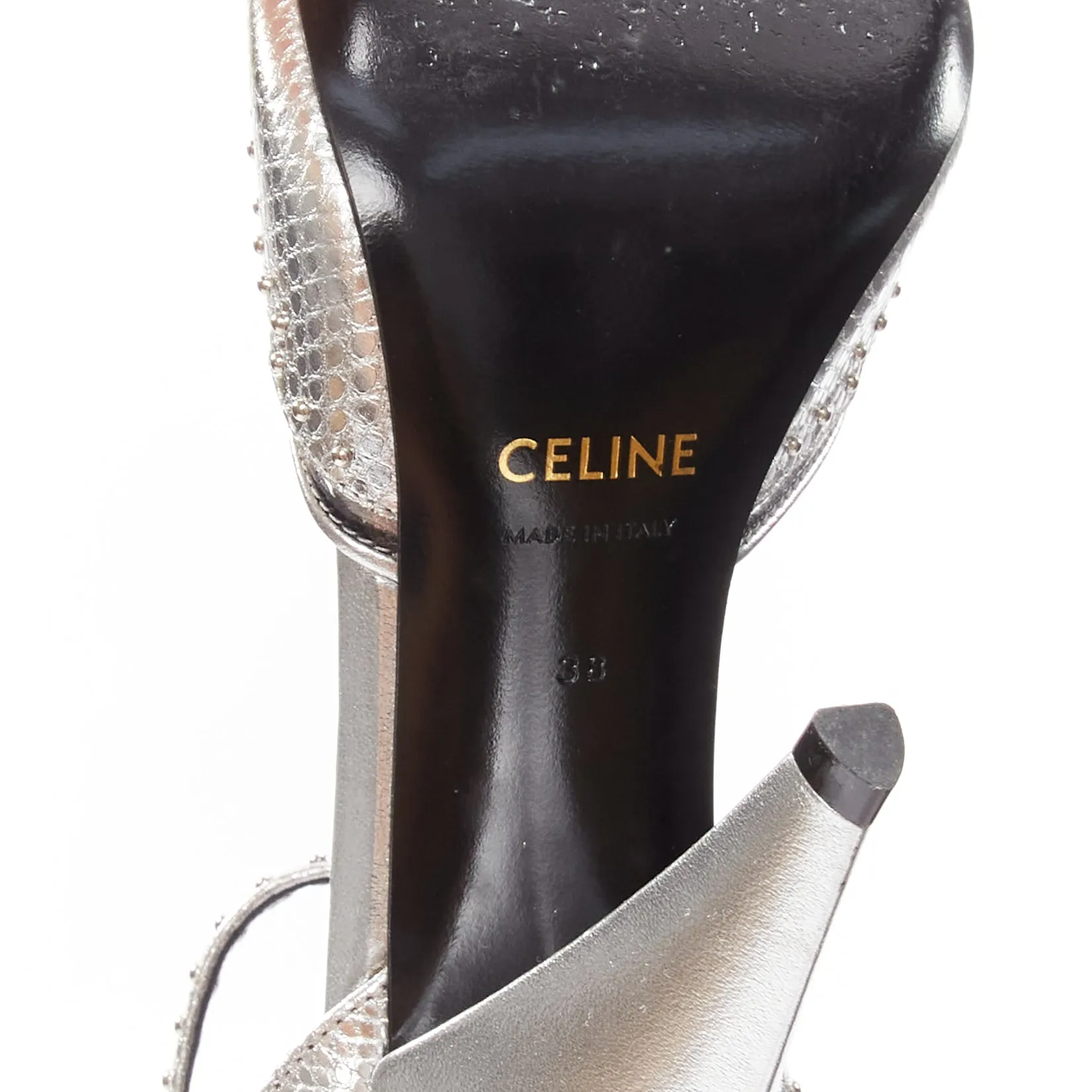 CELINE Hedi Slimane silver leather PVC conical heels EU38