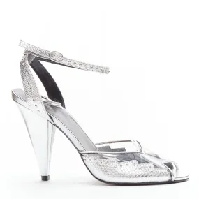 CELINE Hedi Slimane silver leather PVC conical heels EU38