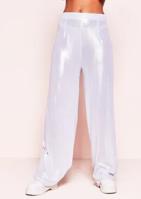 Crystal Silver Metallic Wide Leg Trousers