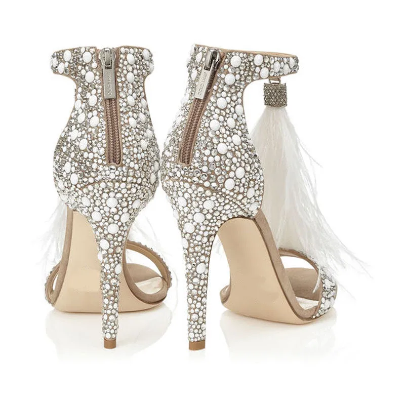 Crystal Tassels Open Toe Ankle Wrap Stiletto High Heels Sandals