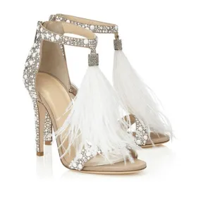 Crystal Tassels Open Toe Ankle Wrap Stiletto High Heels Sandals