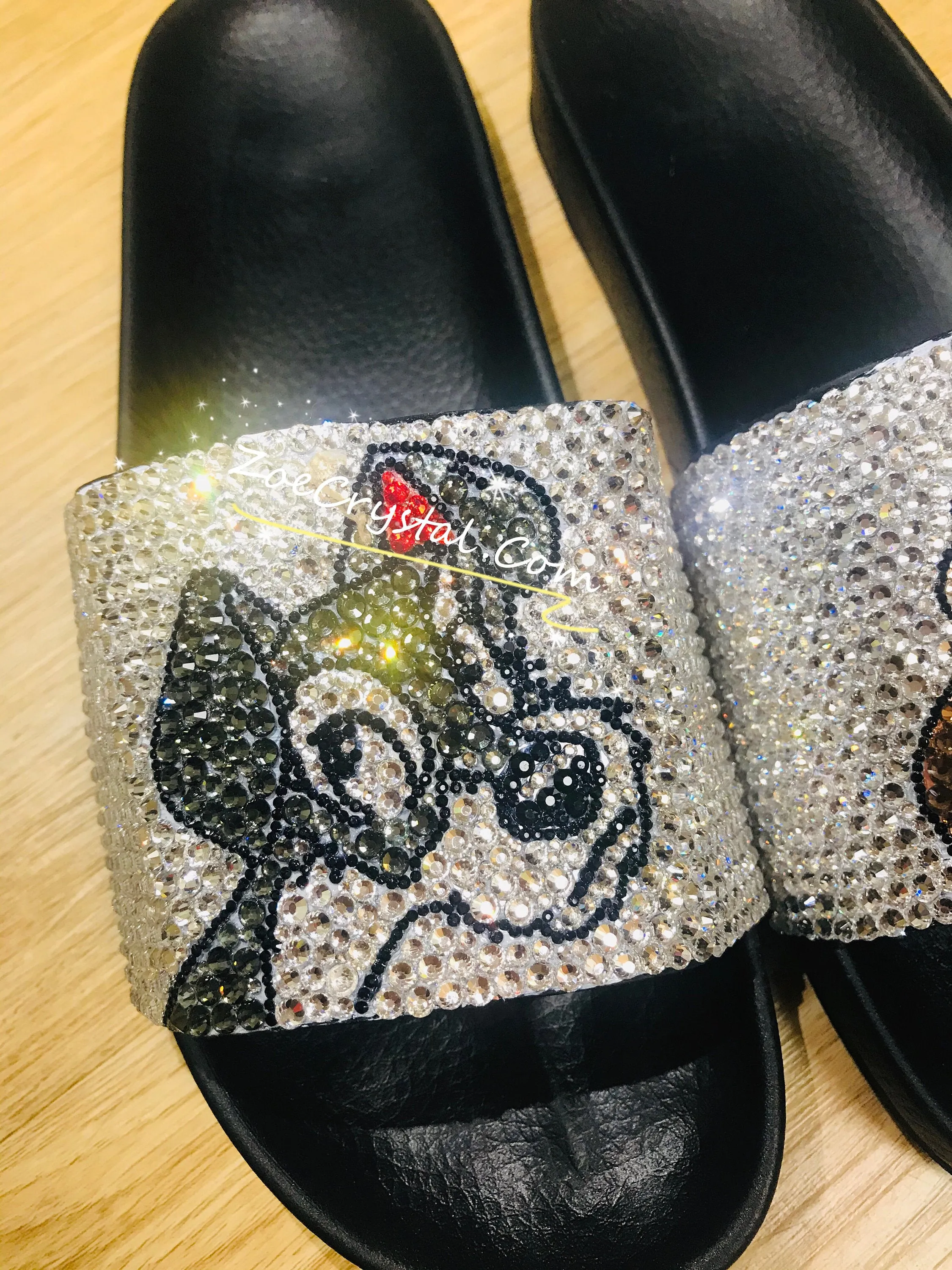 Customize Your SANDALS SLIDES Slippers in Summer Beach, Wedding, Fashion - Example of Lady and the tramp - Bedazzled Swarovski Rhinestone