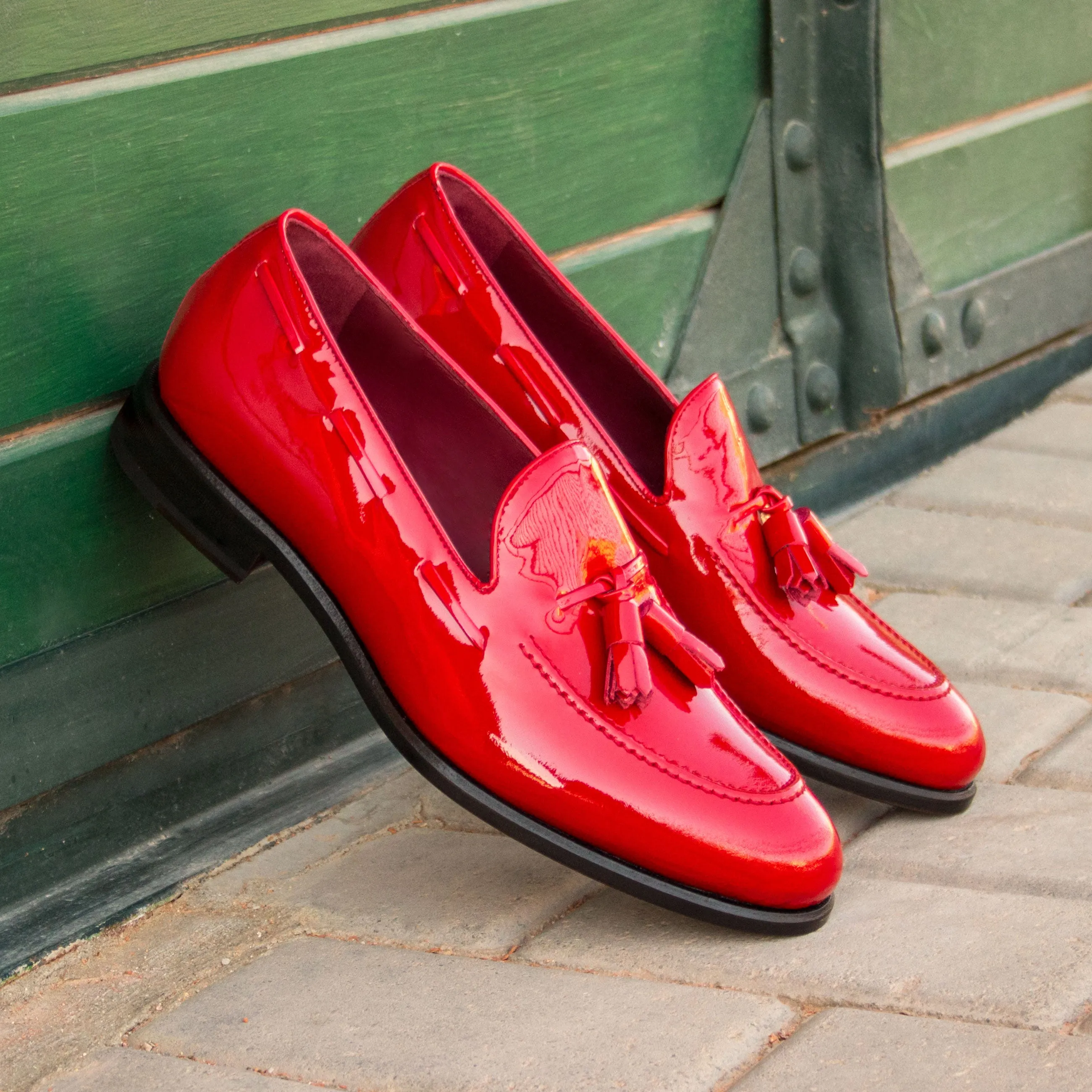 DapperFam Luciano in Red Men's Italian Patent Leather Loafer