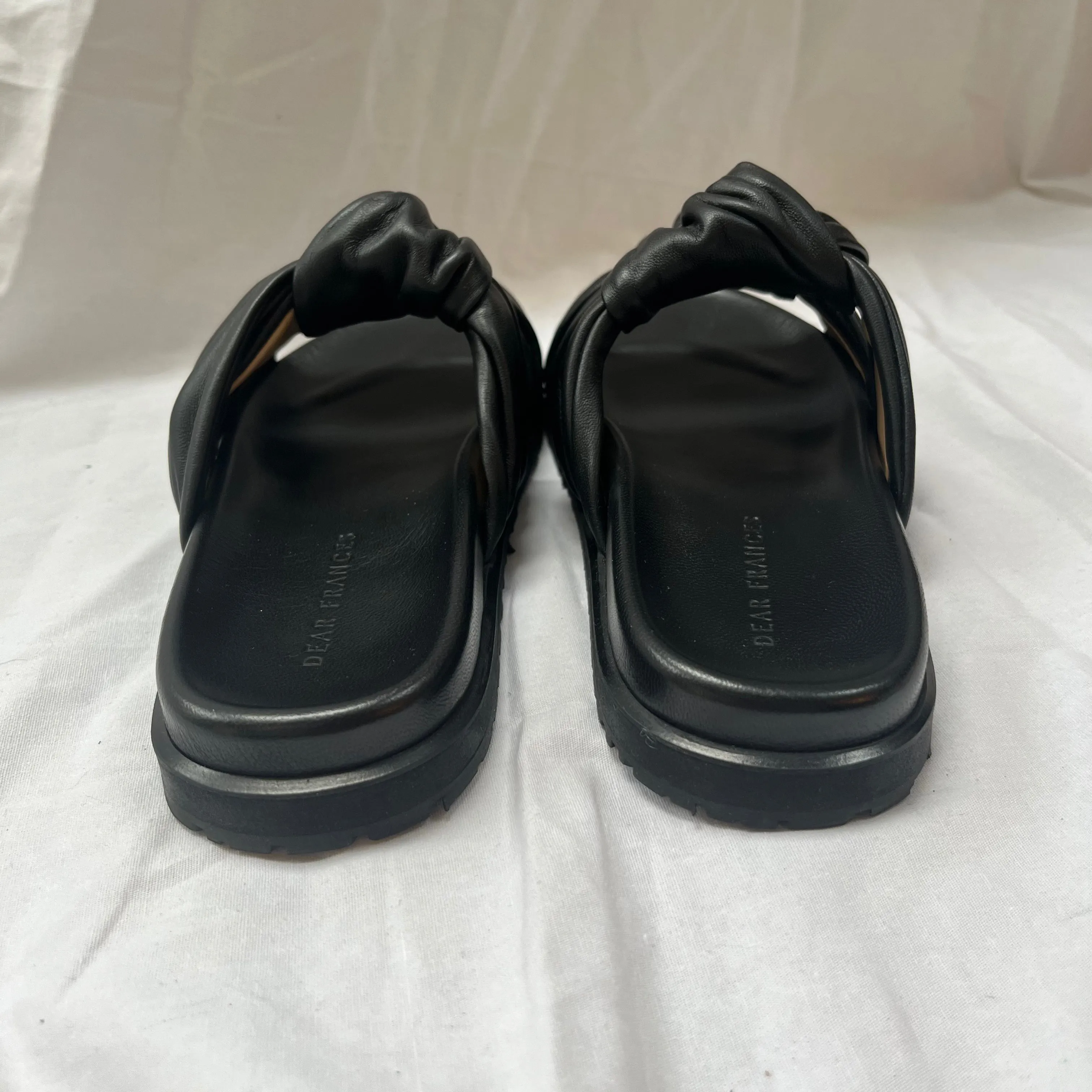 Dear Frances £390 Black Knotted Leather Tye Flatbed Slides 37