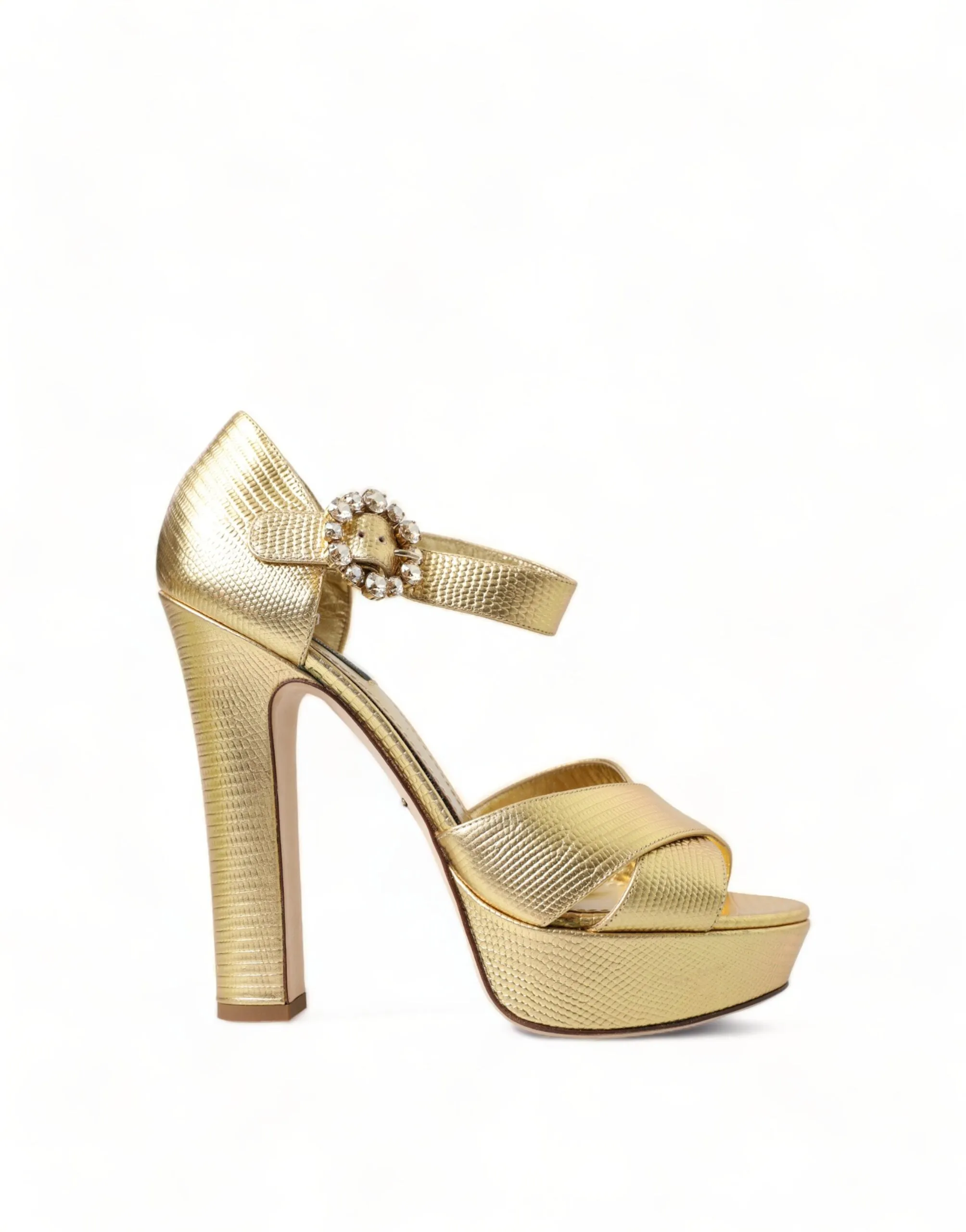 Dolce & Gabbana Gold Crystal Ankle Strap Platform Sandals Shoes