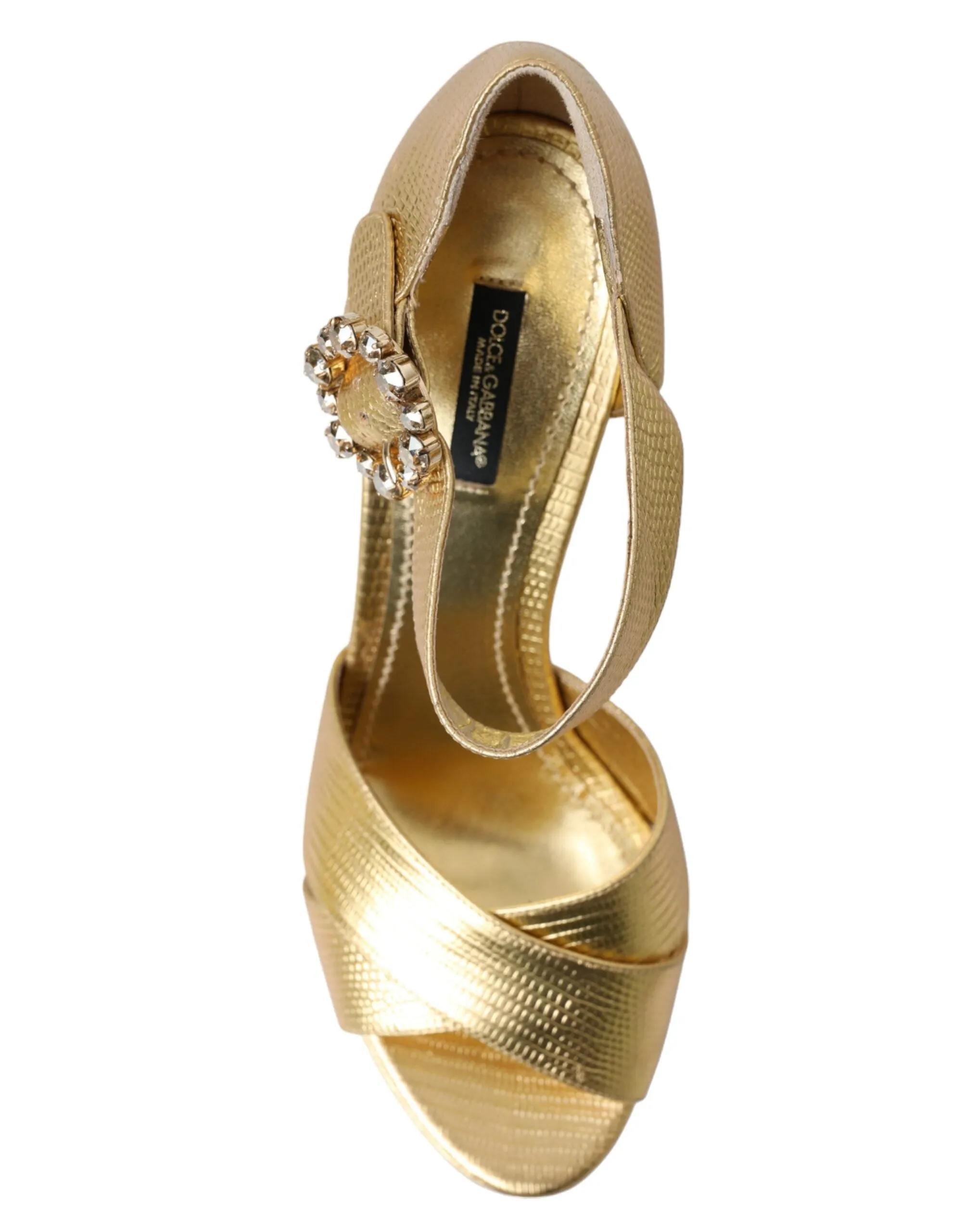 Dolce & Gabbana Gold Crystal Ankle Strap Platform Sandals Shoes