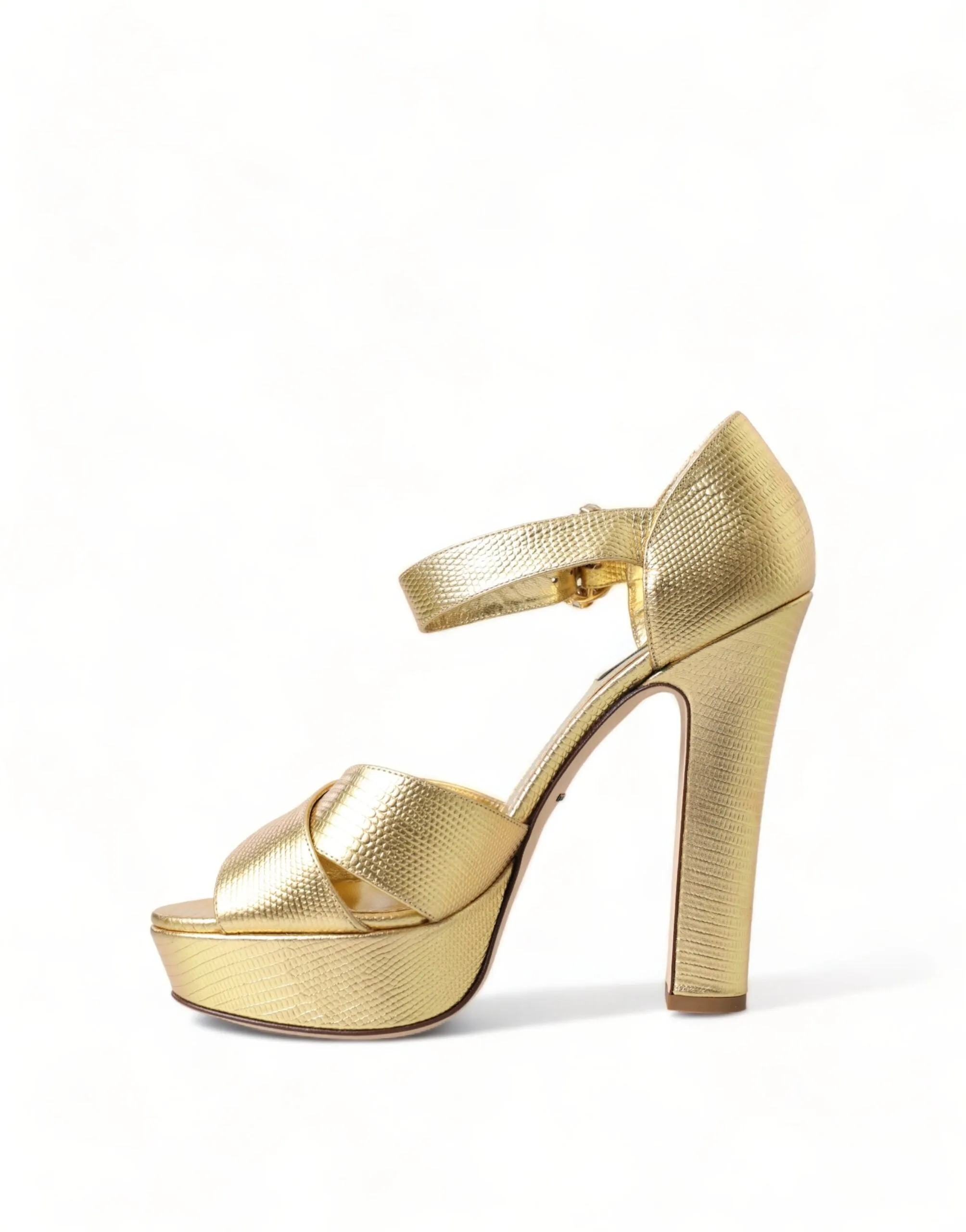 Dolce & Gabbana Gold Crystal Ankle Strap Platform Sandals Shoes