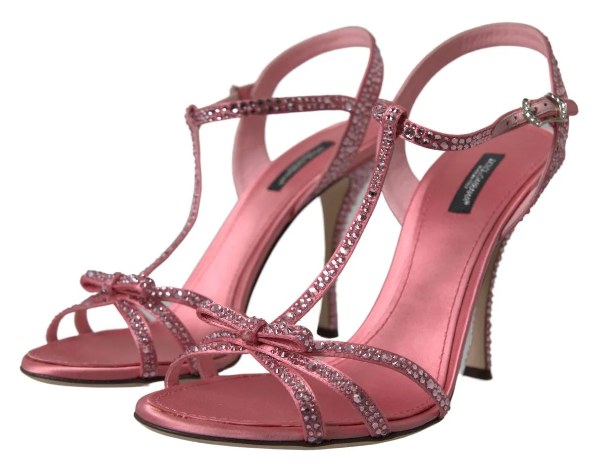 Dolce & Gabbana Pink Crystal Ankle Strap Shoes Sandals