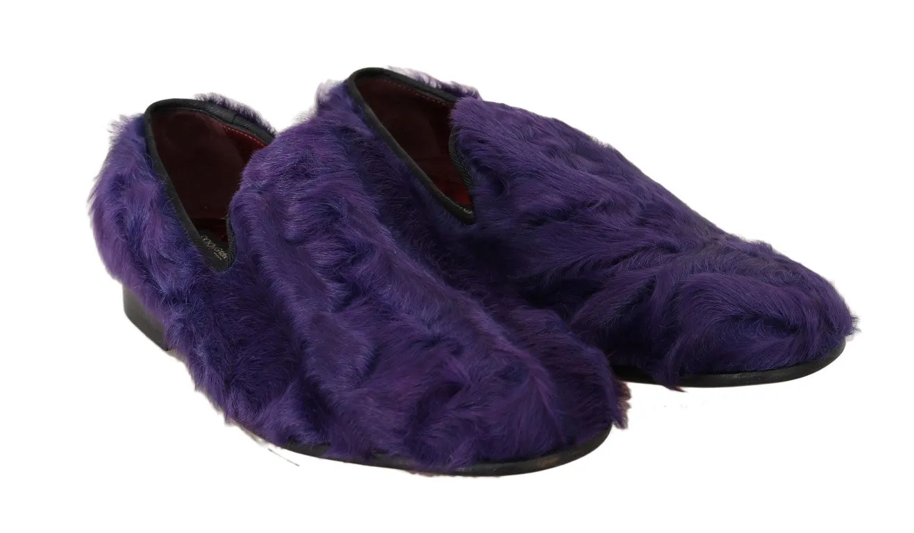 Dolce & Gabbana Purple Sheep Fur Leather Loafers