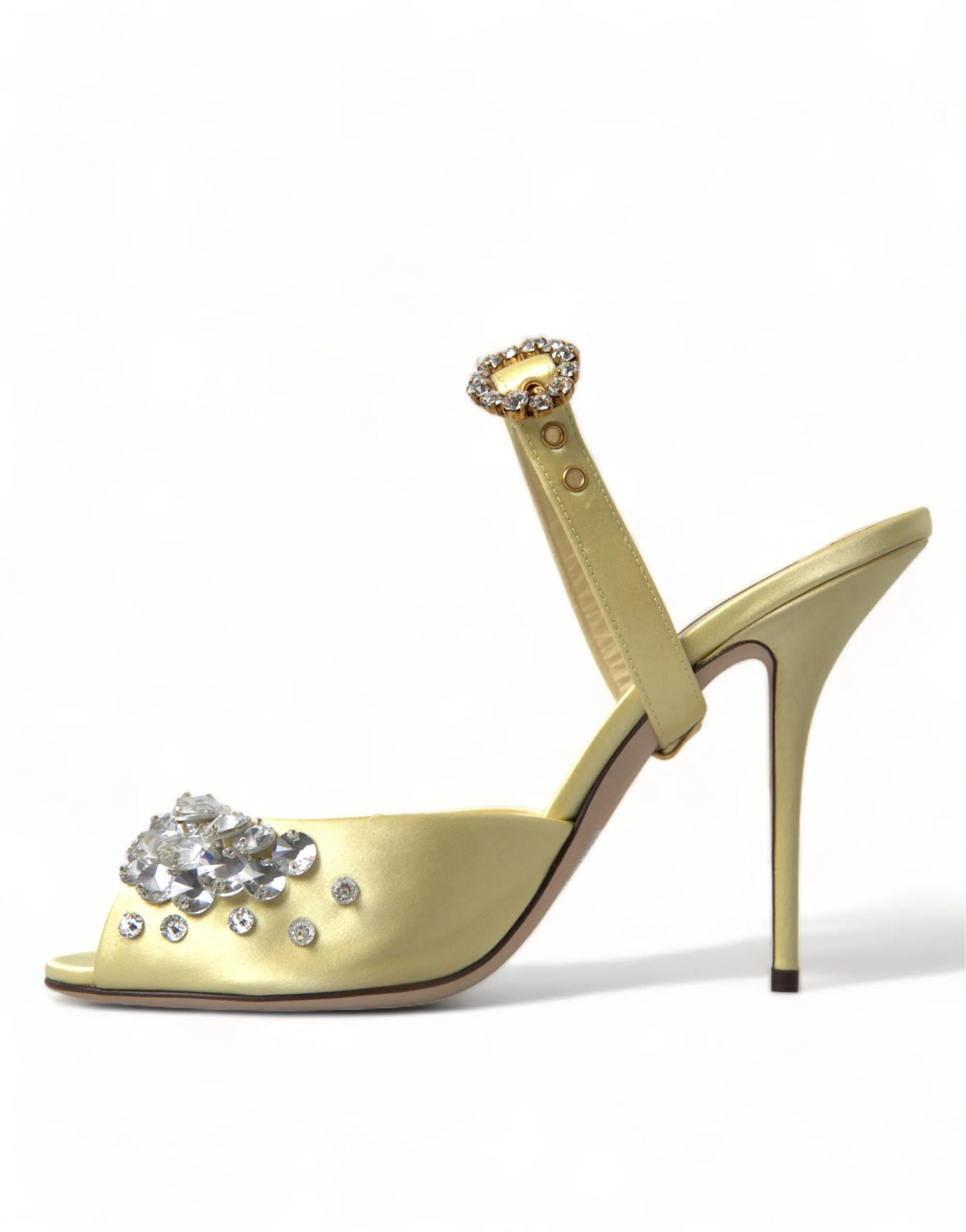 Dolce & Gabbana Yellow Satin Crystal Mary Janes Sandals