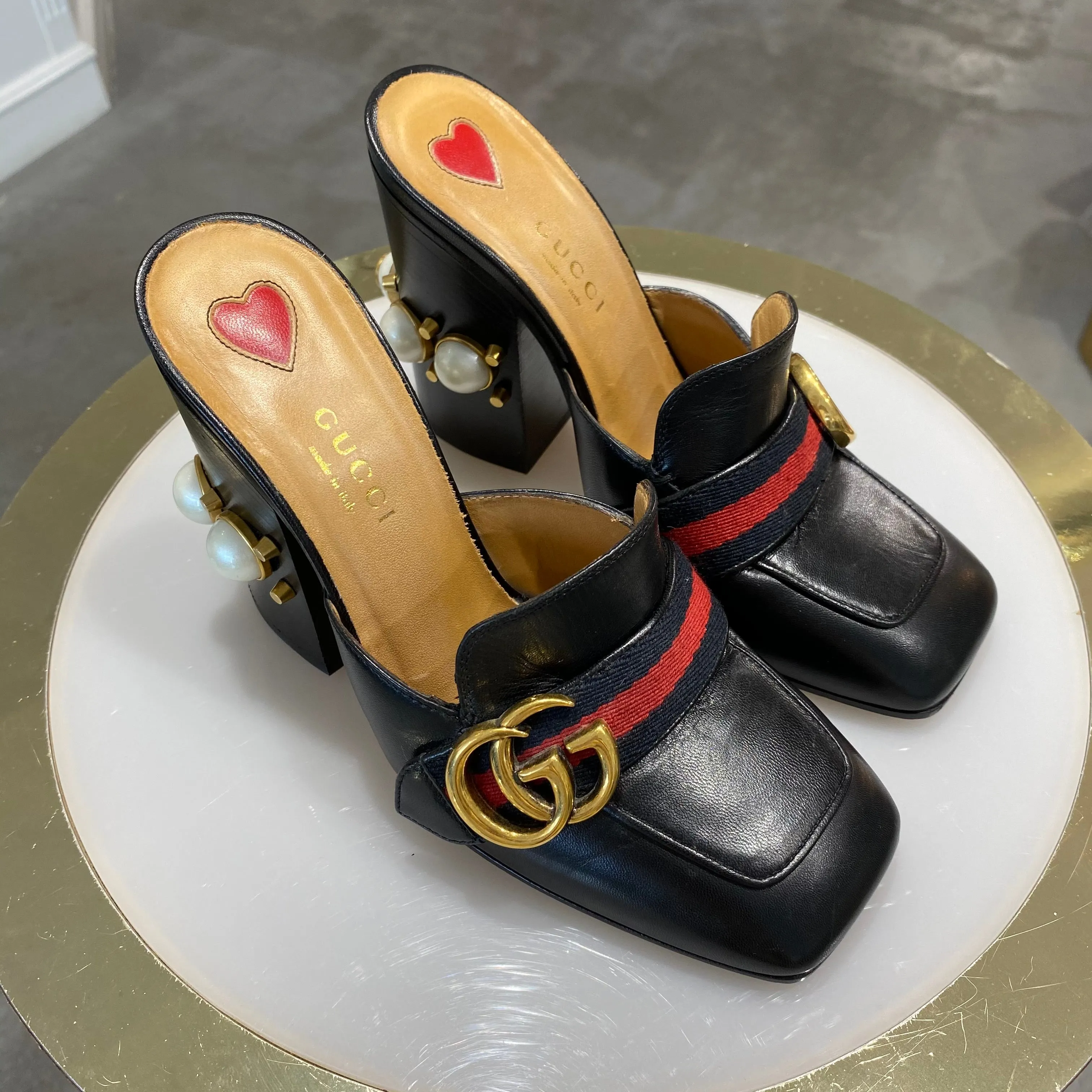 Gucci Peyton Pearl Heel Mules