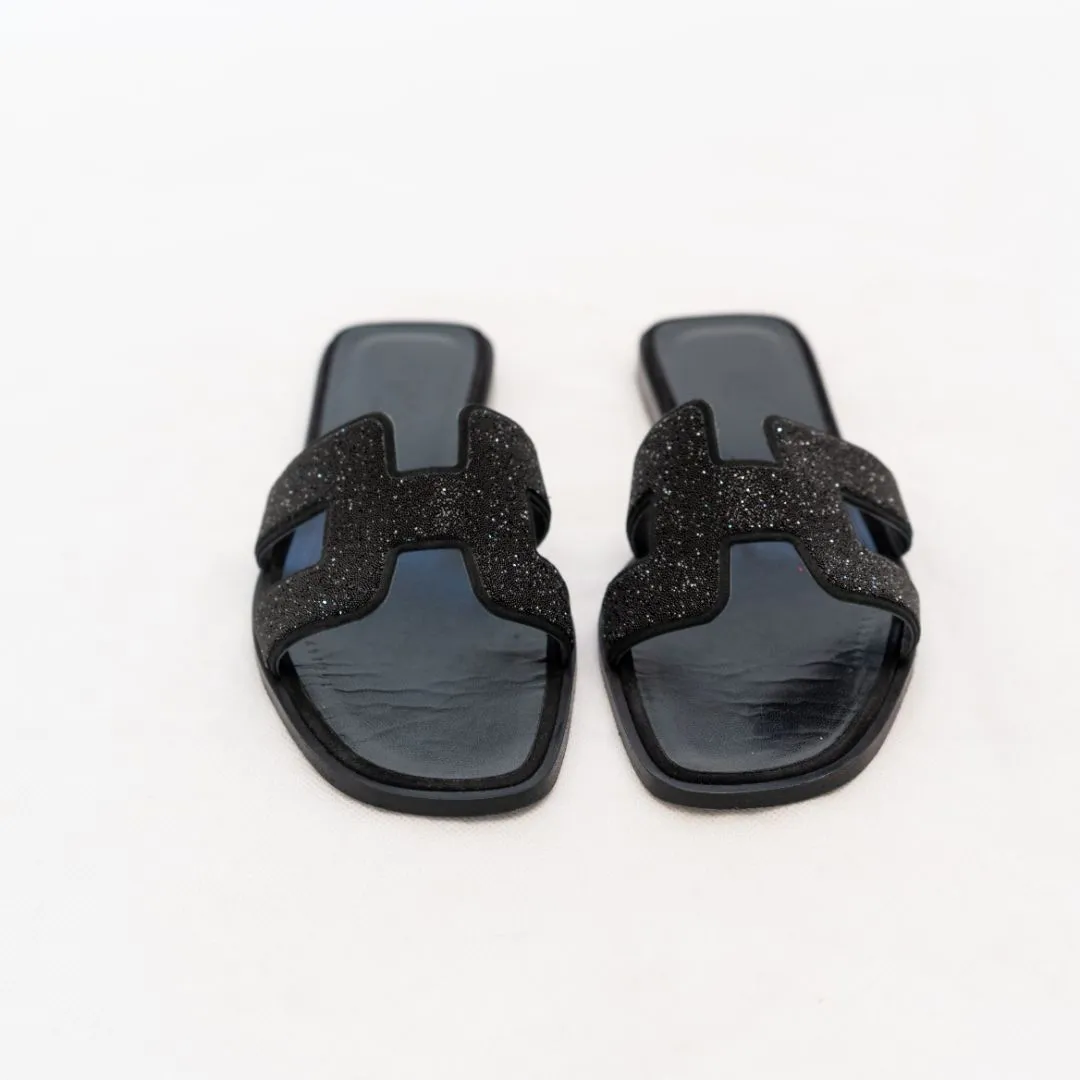 Hermès Black Crystal Oran Sandals 37.5