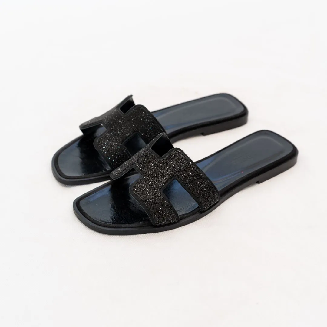 Hermès Black Crystal Oran Sandals 37.5