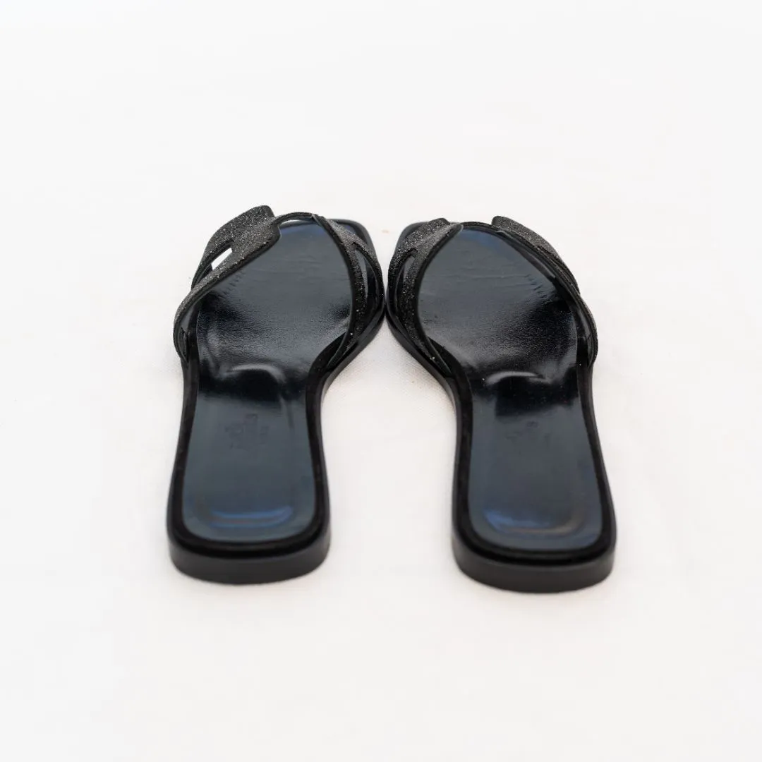 Hermès Black Crystal Oran Sandals 37.5