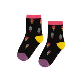 Jacquard Socks Black Ice Cream Cone Print