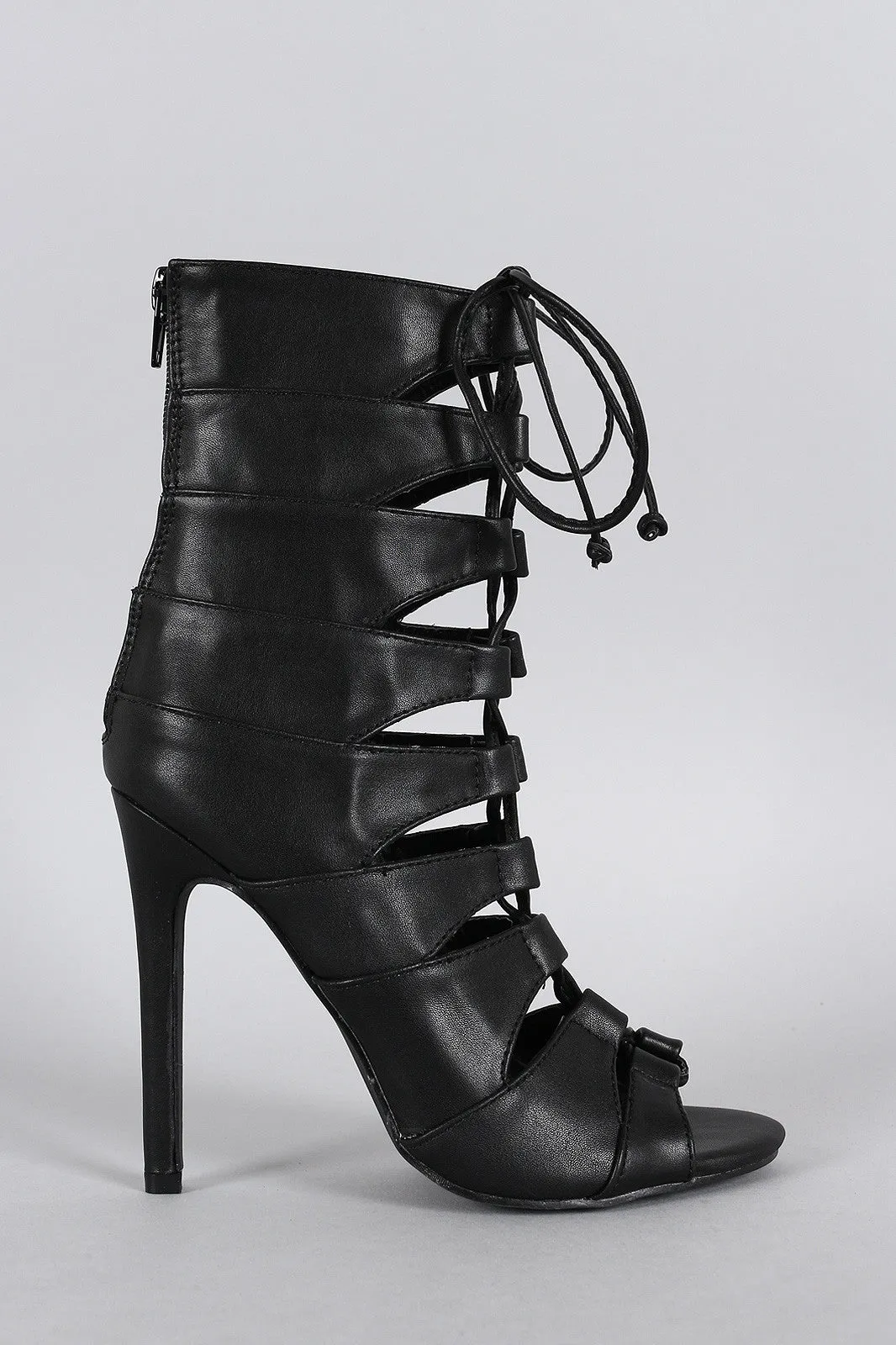 Liliana Caged Lace Up Peep Toe Stiletto Heel