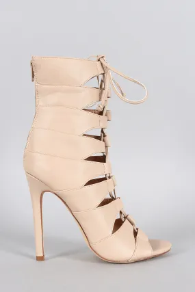 Liliana Caged Lace Up Peep Toe Stiletto Heel