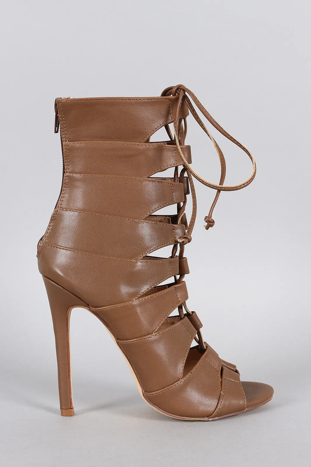 Liliana Caged Lace Up Peep Toe Stiletto Heel