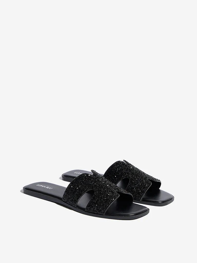 LUNA BLU Black Crystal Embellished Sandals