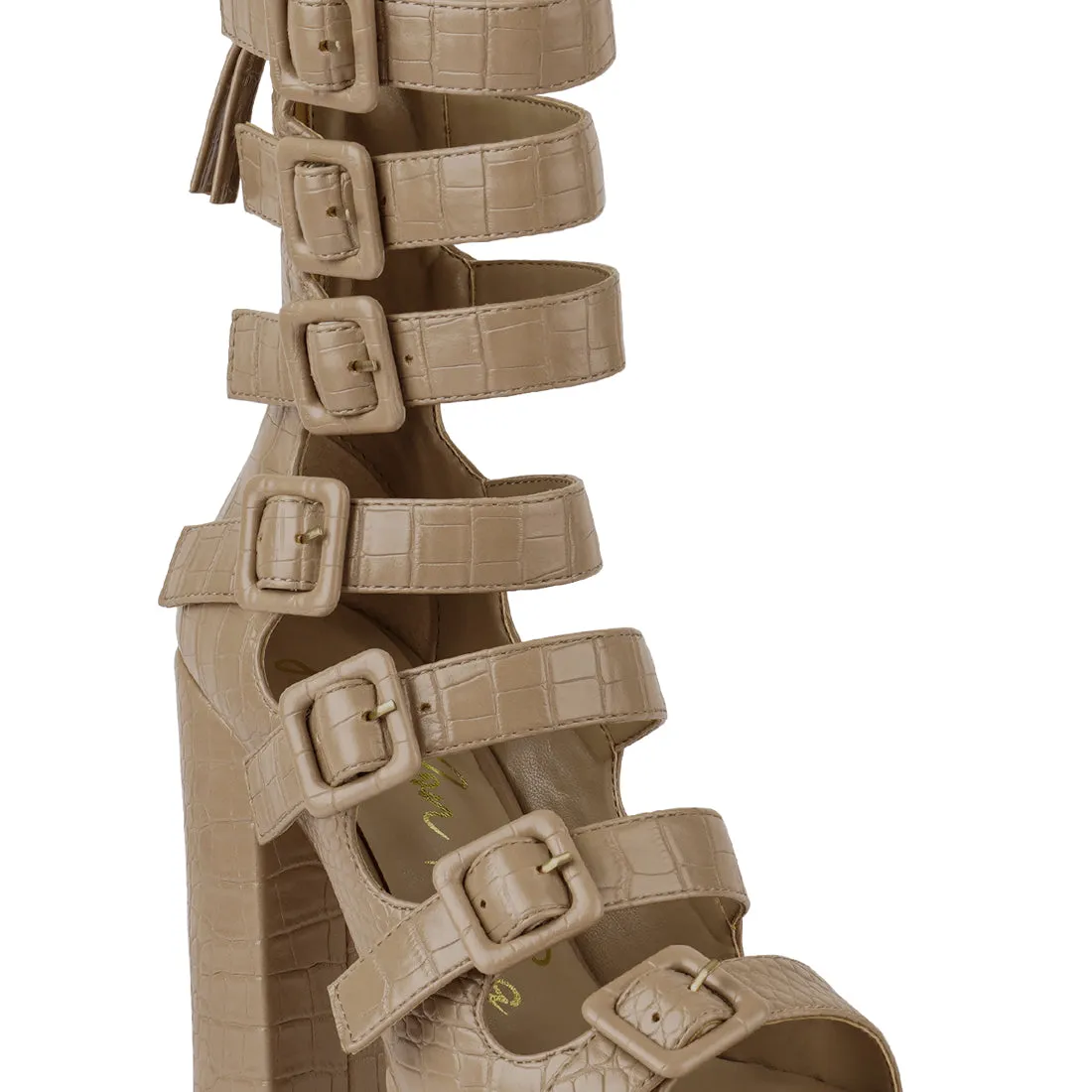 Nude Caged High Heel Buckled Sandal