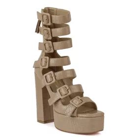 Nude Caged High Heel Buckled Sandal