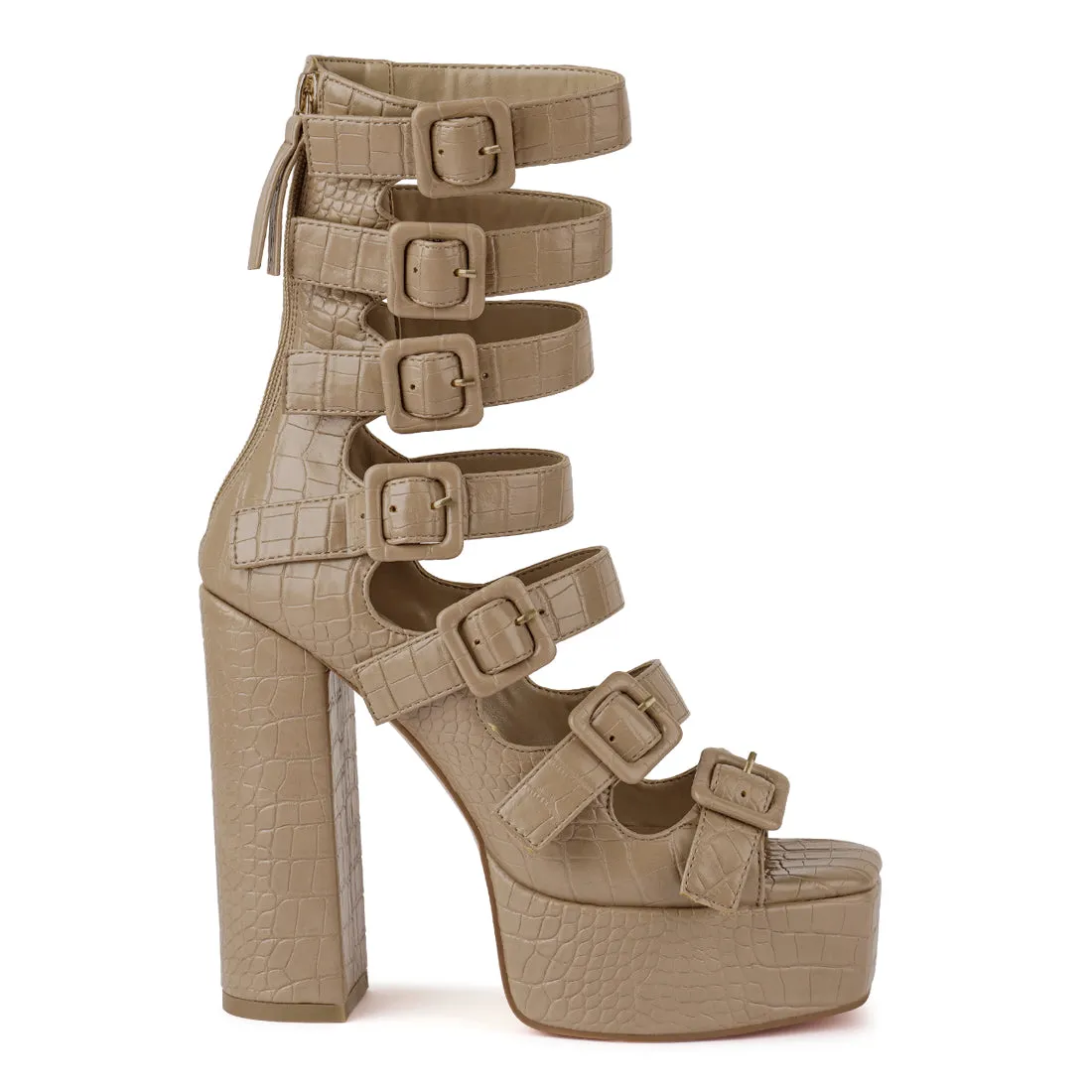 Nude Caged High Heel Buckled Sandal