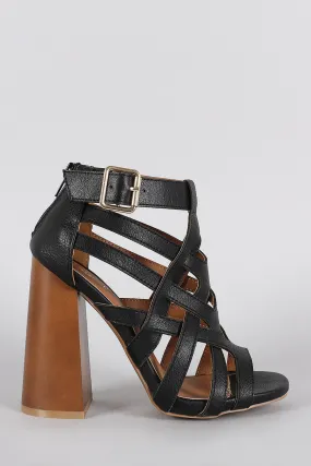 Qupid Caged Open Toe Seventies Slanted Heel