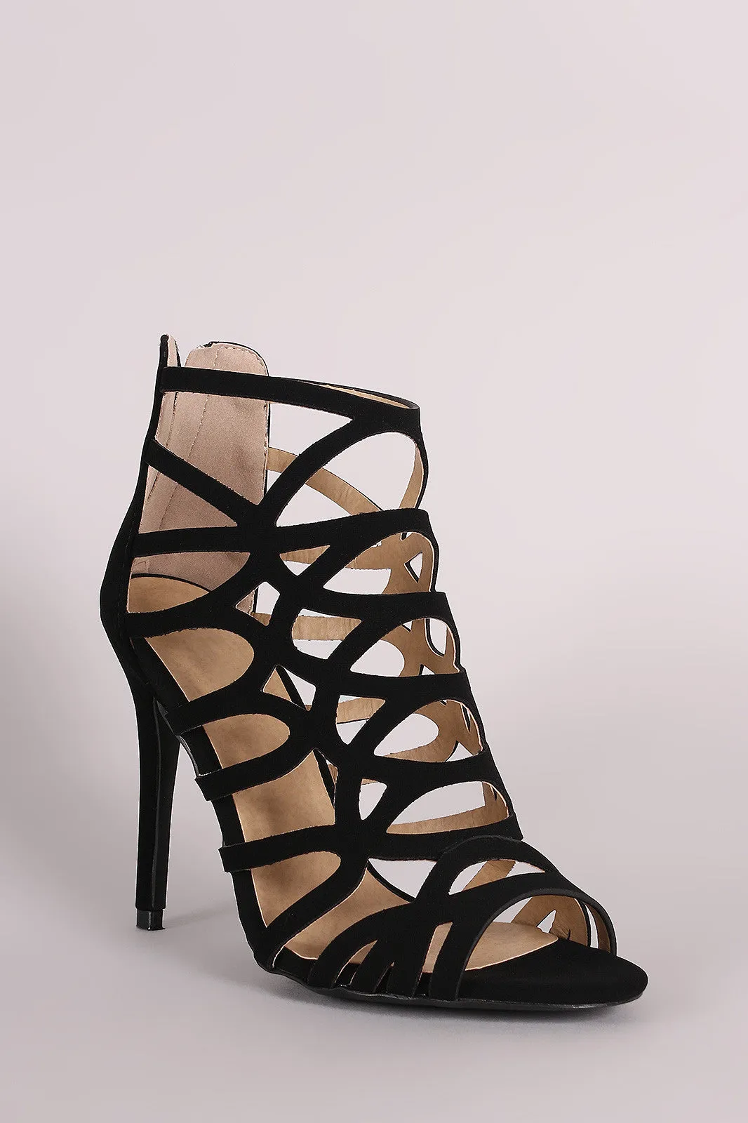 Qupid Nubuck Strappy Caged Stiletto Heel