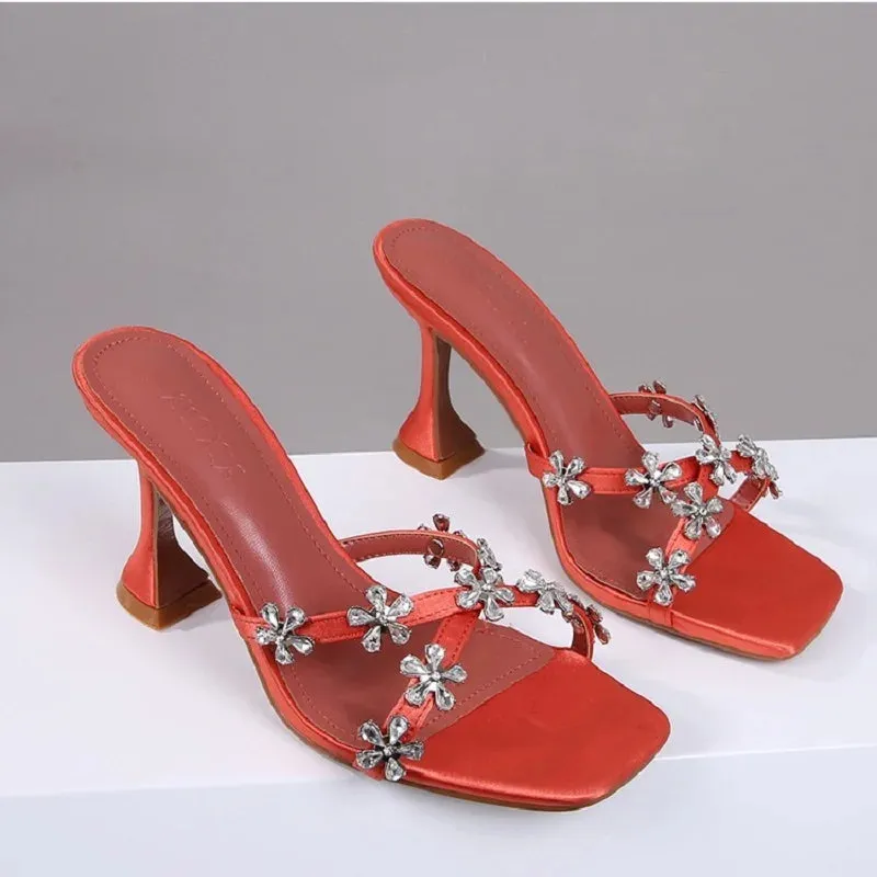 Sunflower crystal buckle high heeled Sandals