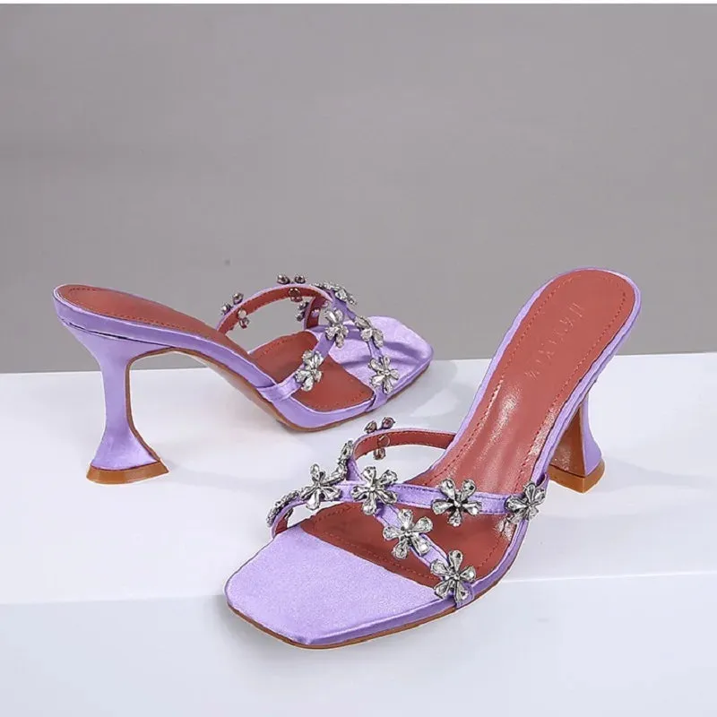 Sunflower crystal buckle high heeled Sandals