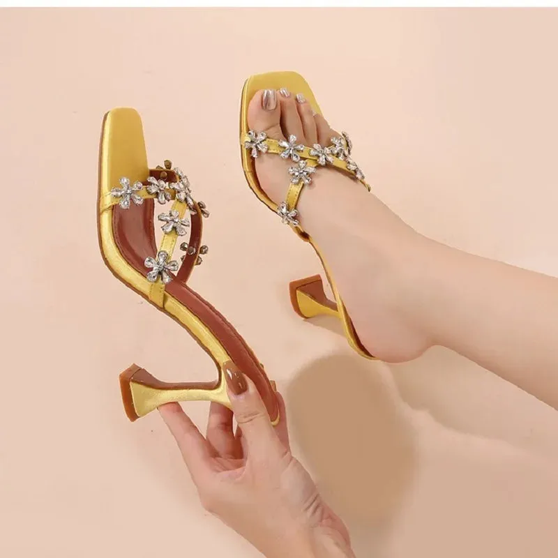 Sunflower crystal buckle high heeled Sandals