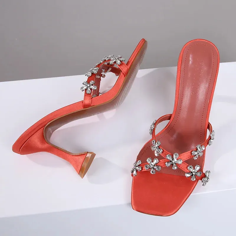 Sunflower crystal buckle high heeled Sandals