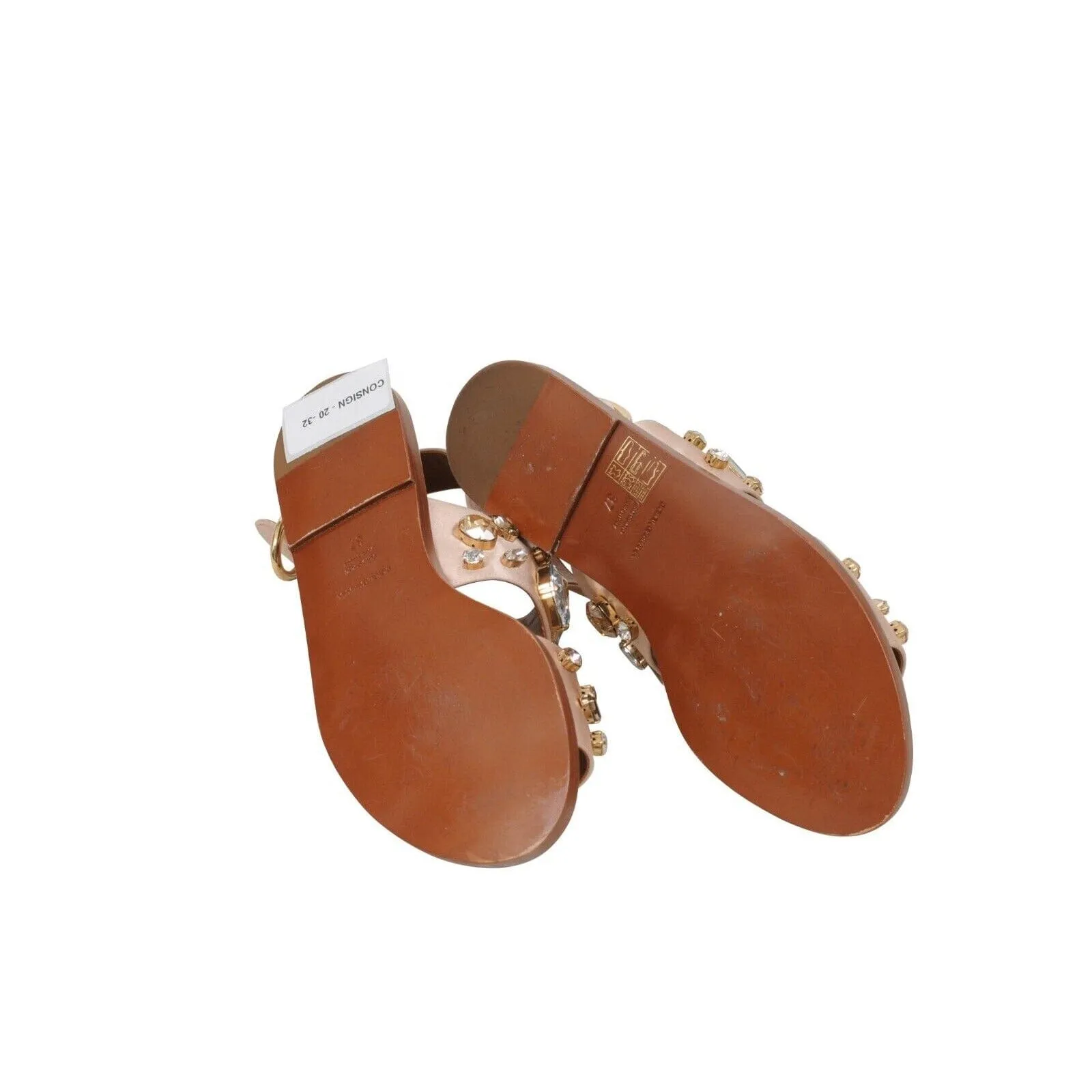 Tan Satin Crystal Bejeweled Mule Flats Sandals