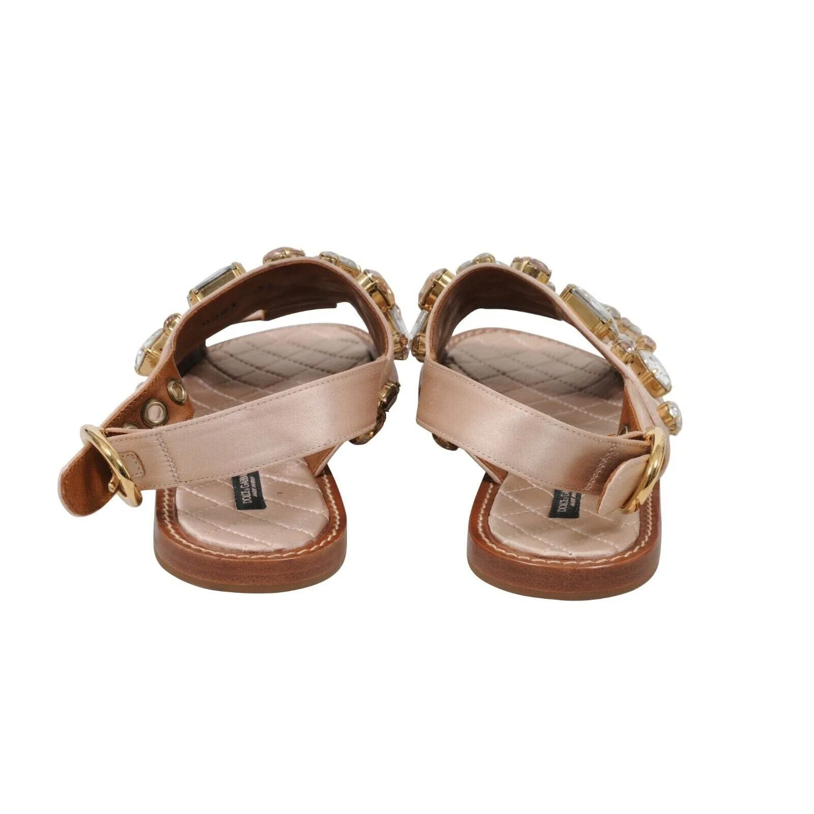 Tan Satin Crystal Bejeweled Mule Flats Sandals