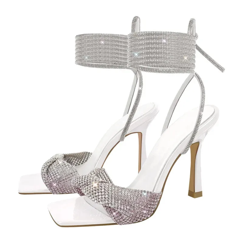 Trend4us Women's Sparkling Crystal Ankle Strap Sandals