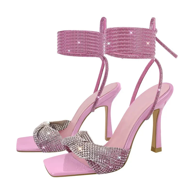 Trend4us Women's Sparkling Crystal Ankle Strap Sandals