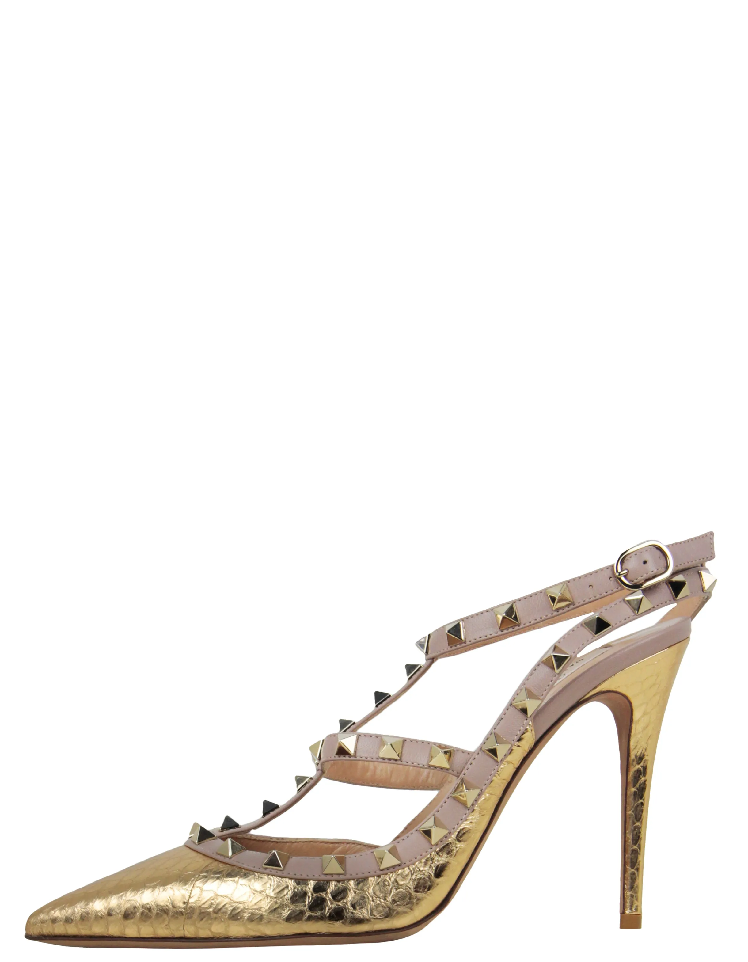 Valentino Gold Rockstud Caged Snake-Embossed Pumps sz 39.5