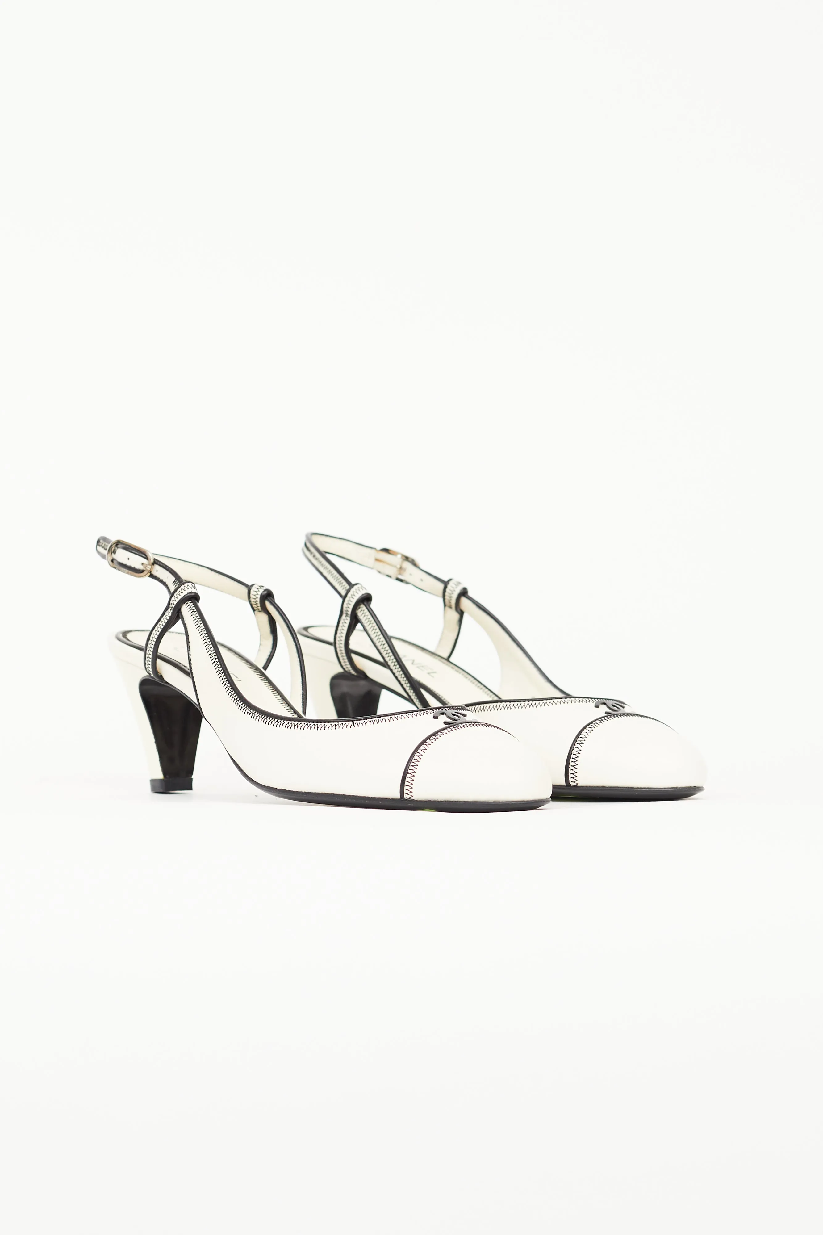 White & Black Slingback Heel